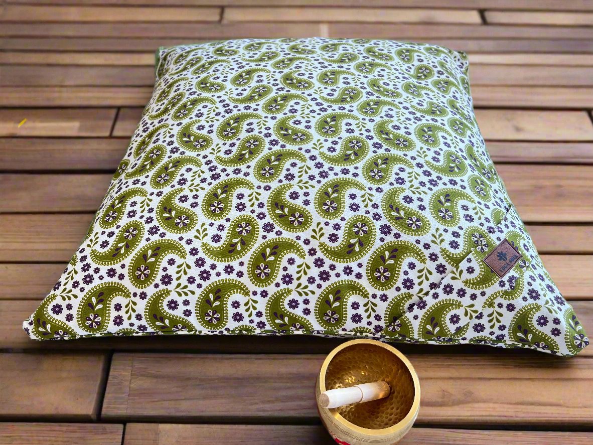 ZABUTON Meditation Cushion | Paisley | Olive Green - Yoga Soul