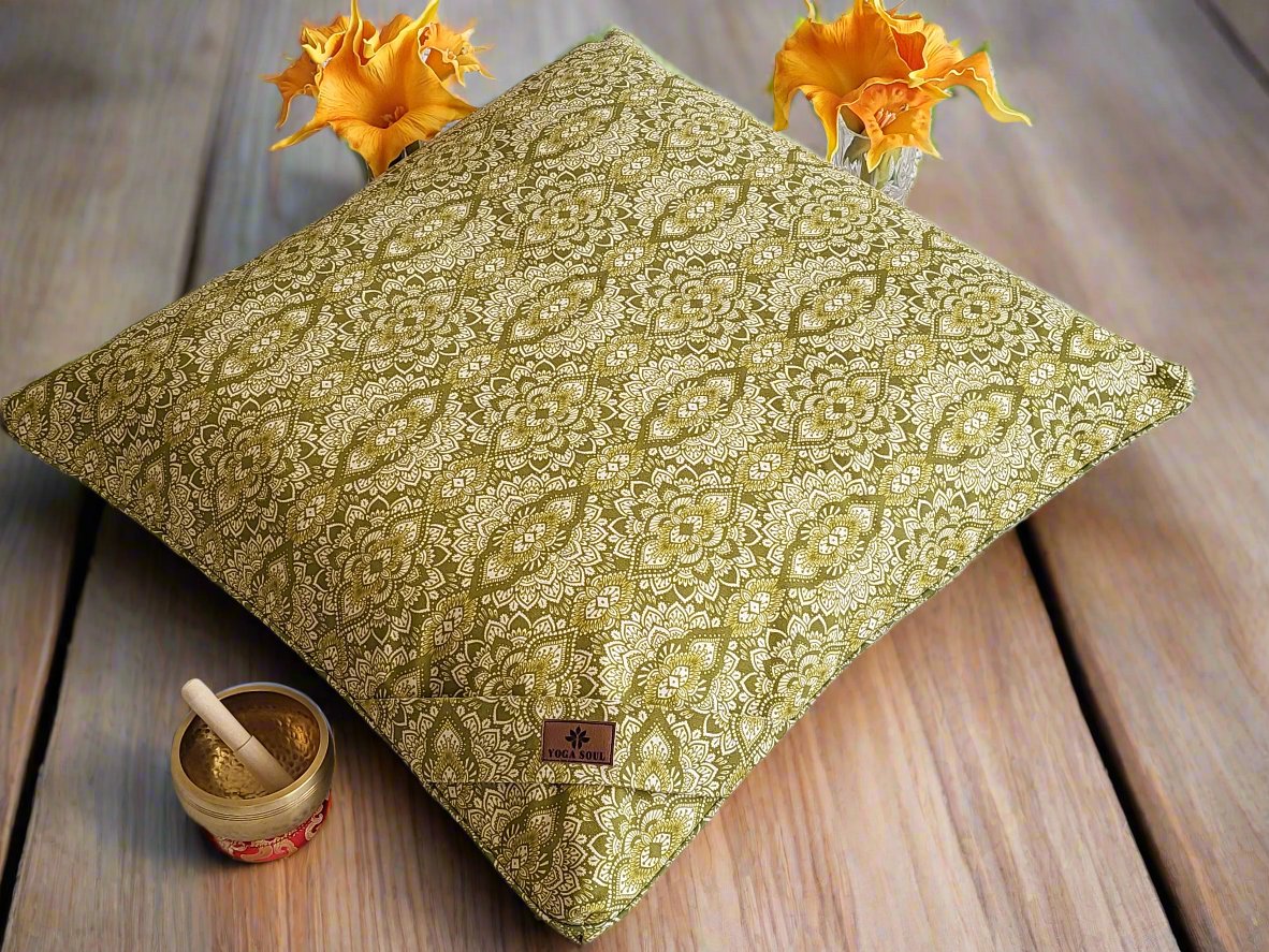 ZABUTON Meditation Cushion | Mandala | Olive Green - Yoga Soul