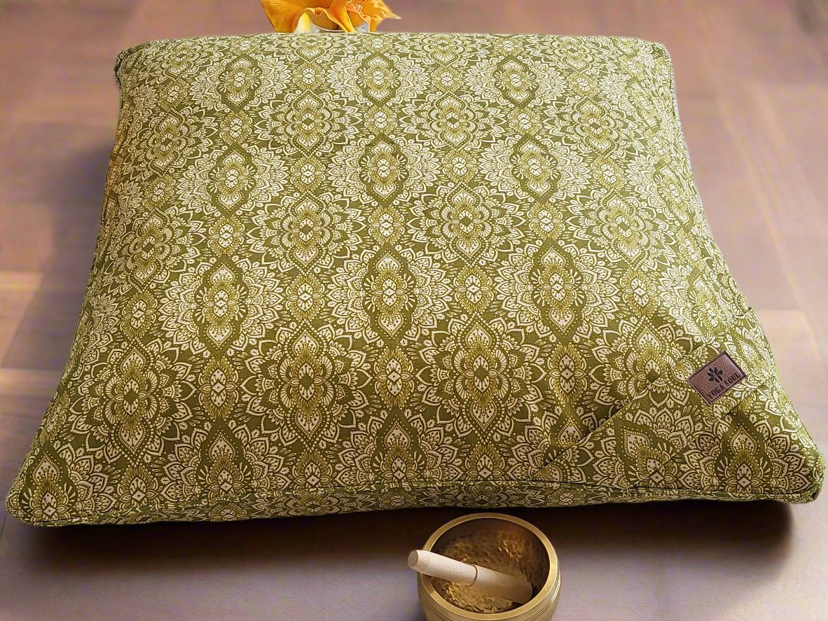 ZABUTON Meditation Cushion | Mandala | Olive Green - Yoga Soul