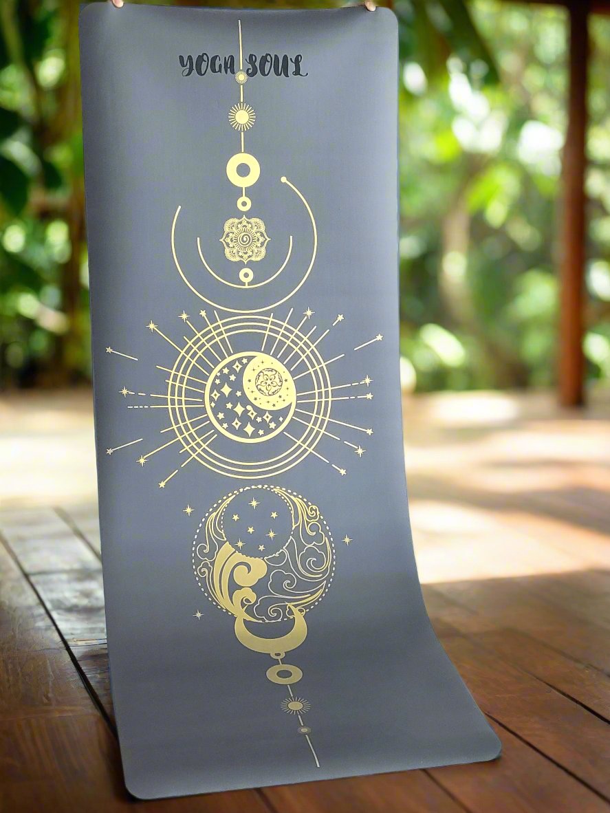 PowerPro Yoga Mat | Black | Golden Luna + Strap - Yoga Soul