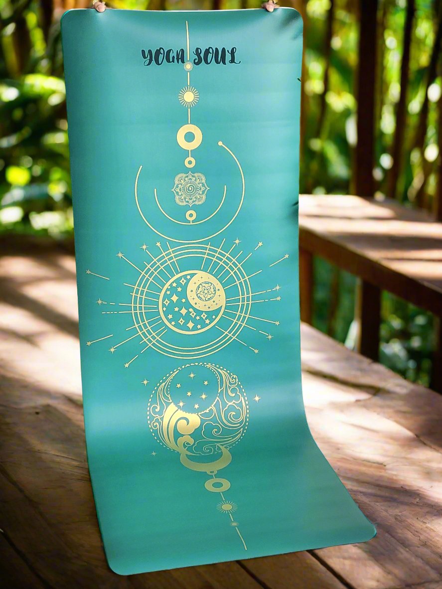 PowerPro Yoga Mat | Trekking Green | Golden Luna + Strap - Yoga Soul