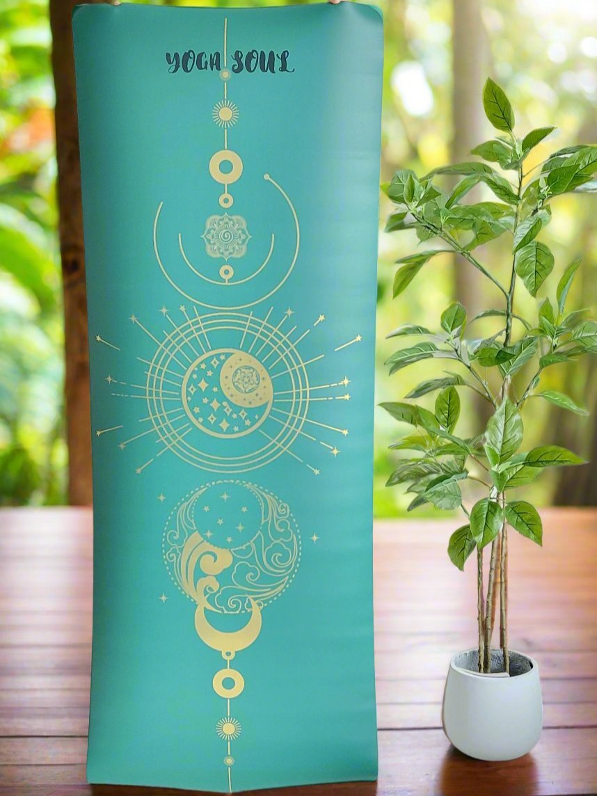 PowerPro Yoga Mat | Trekking Green | Golden Luna + Strap - Yoga Soul