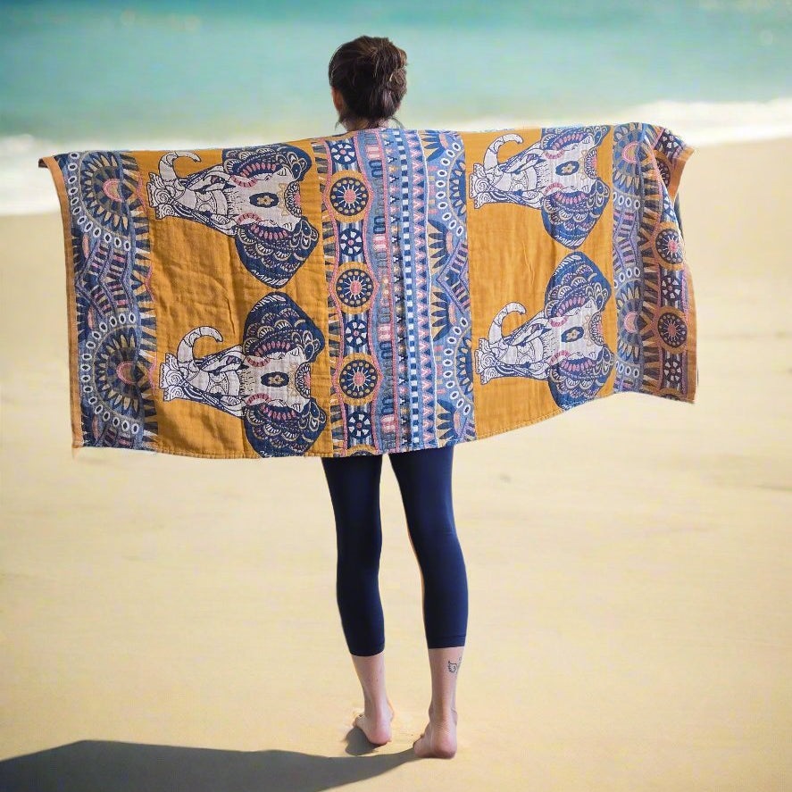 Travel Yoga Blanket | Golden Elephant - Yoga Soul