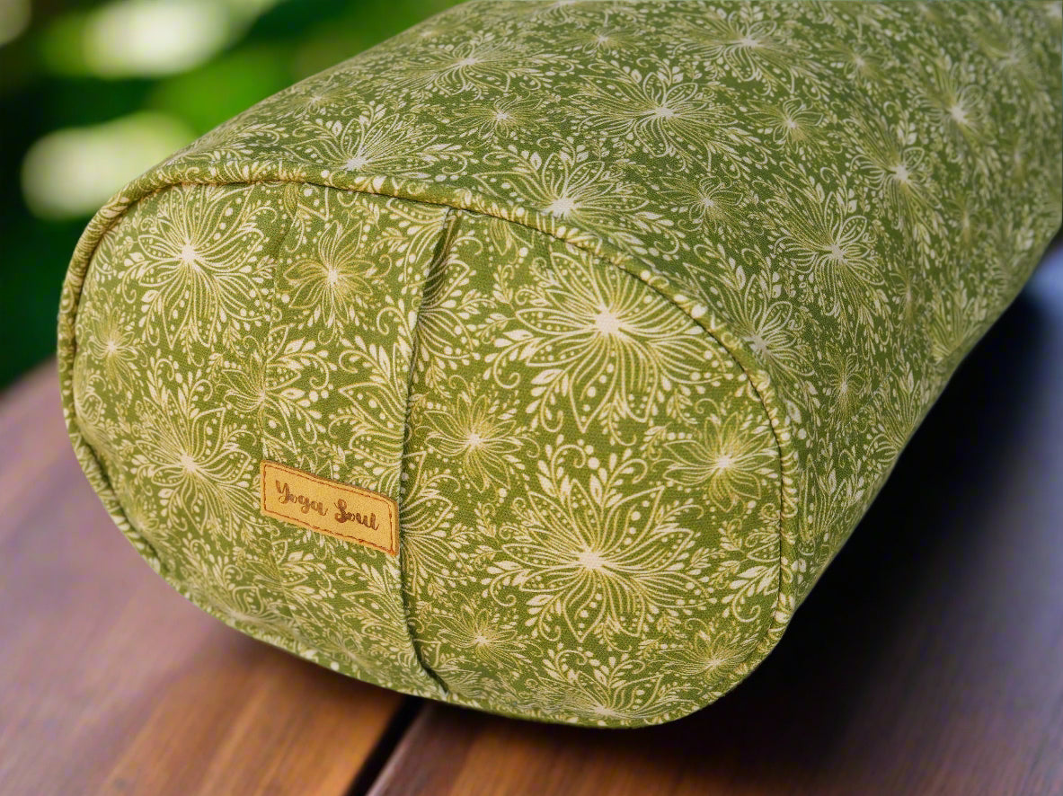 Oval Yoga Bolster | Lotus | Olive Green - Yoga Soul