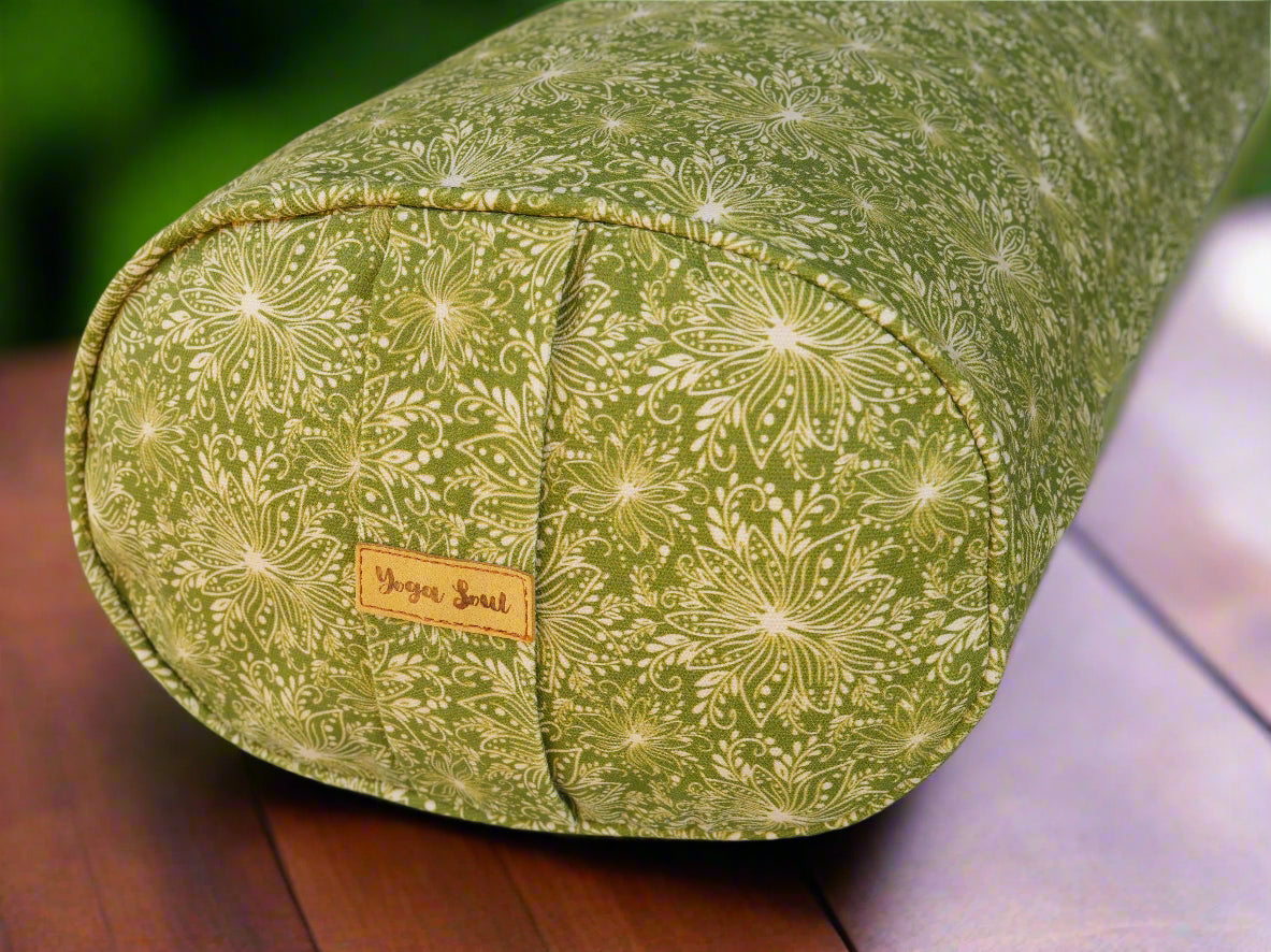 Oval Yoga Bolster | Lotus | Olive Green - Yoga Soul