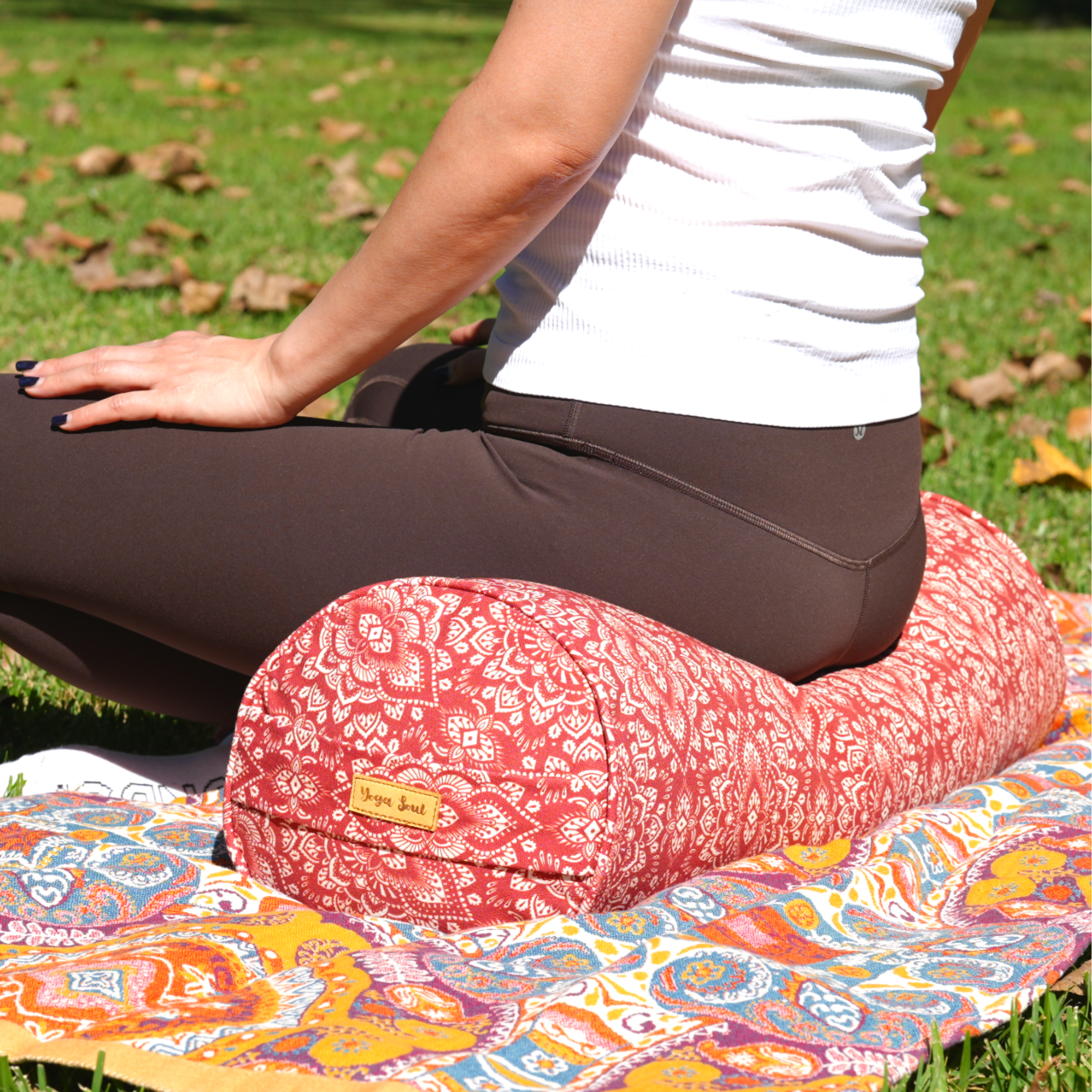 Round Yoga Bolster | Mandala | Aura Red