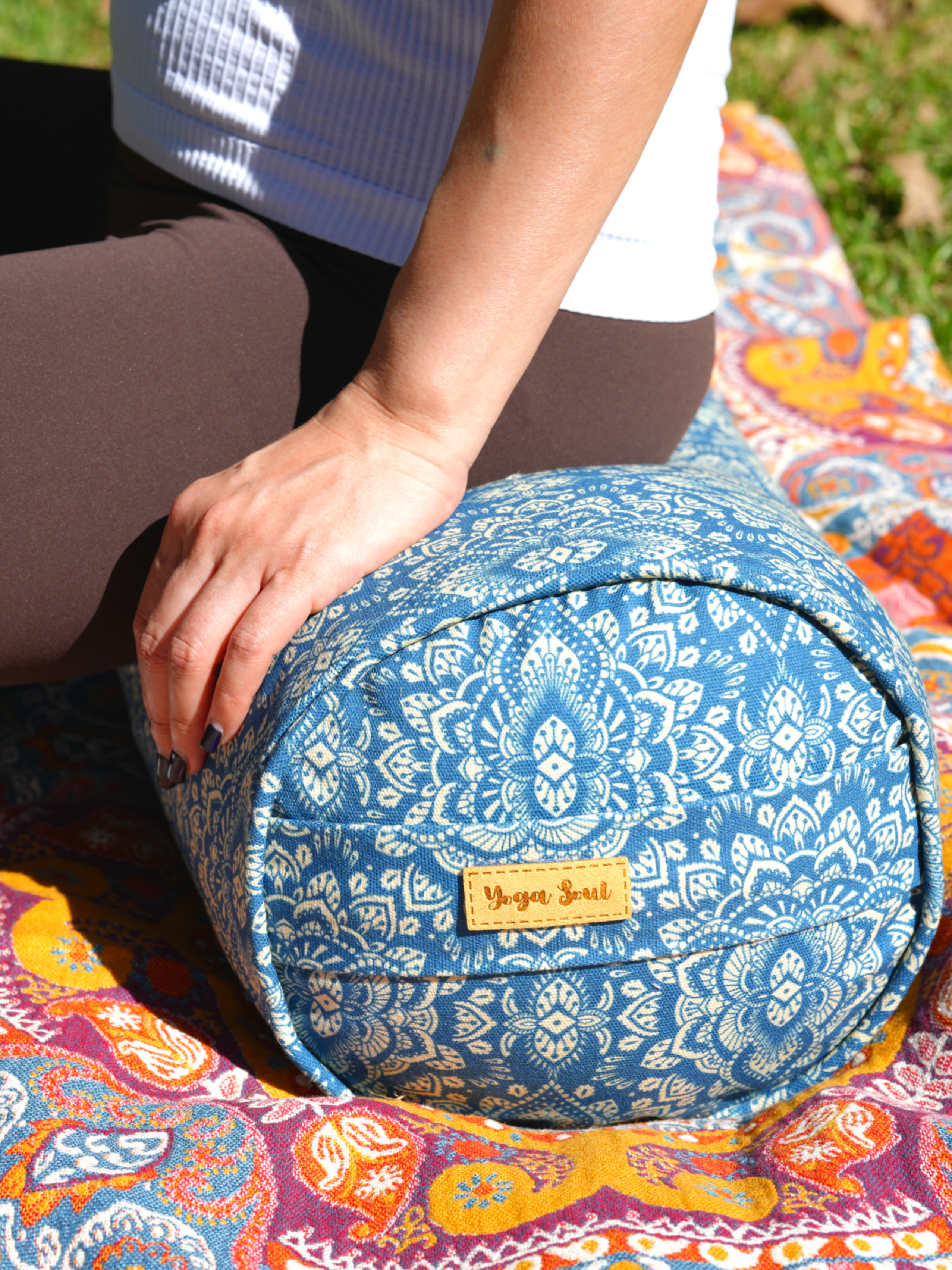 Round Yoga Bolster | Mandala | Indigo Blue