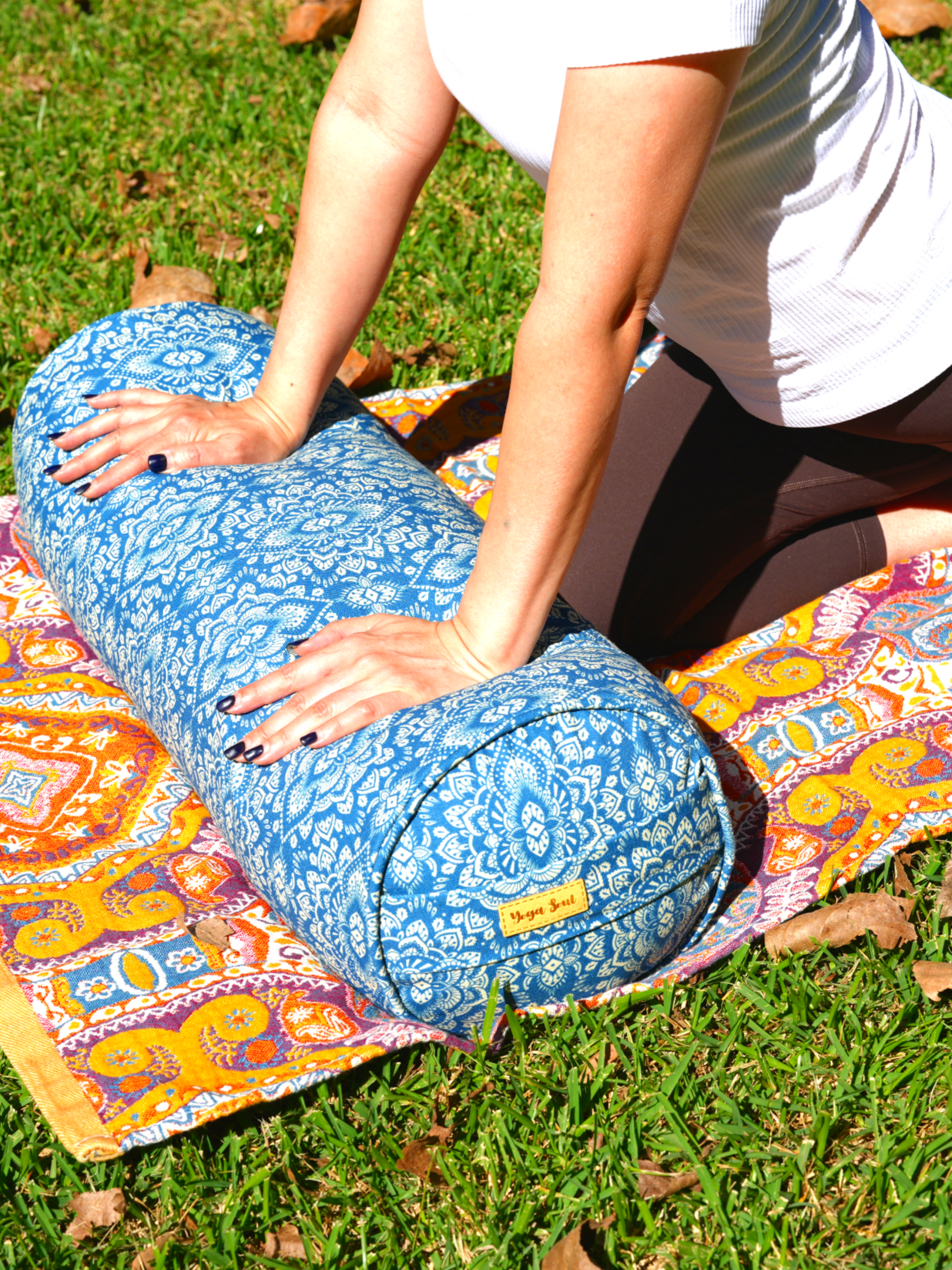 Round Yoga Bolster | Mandala | Indigo Blue