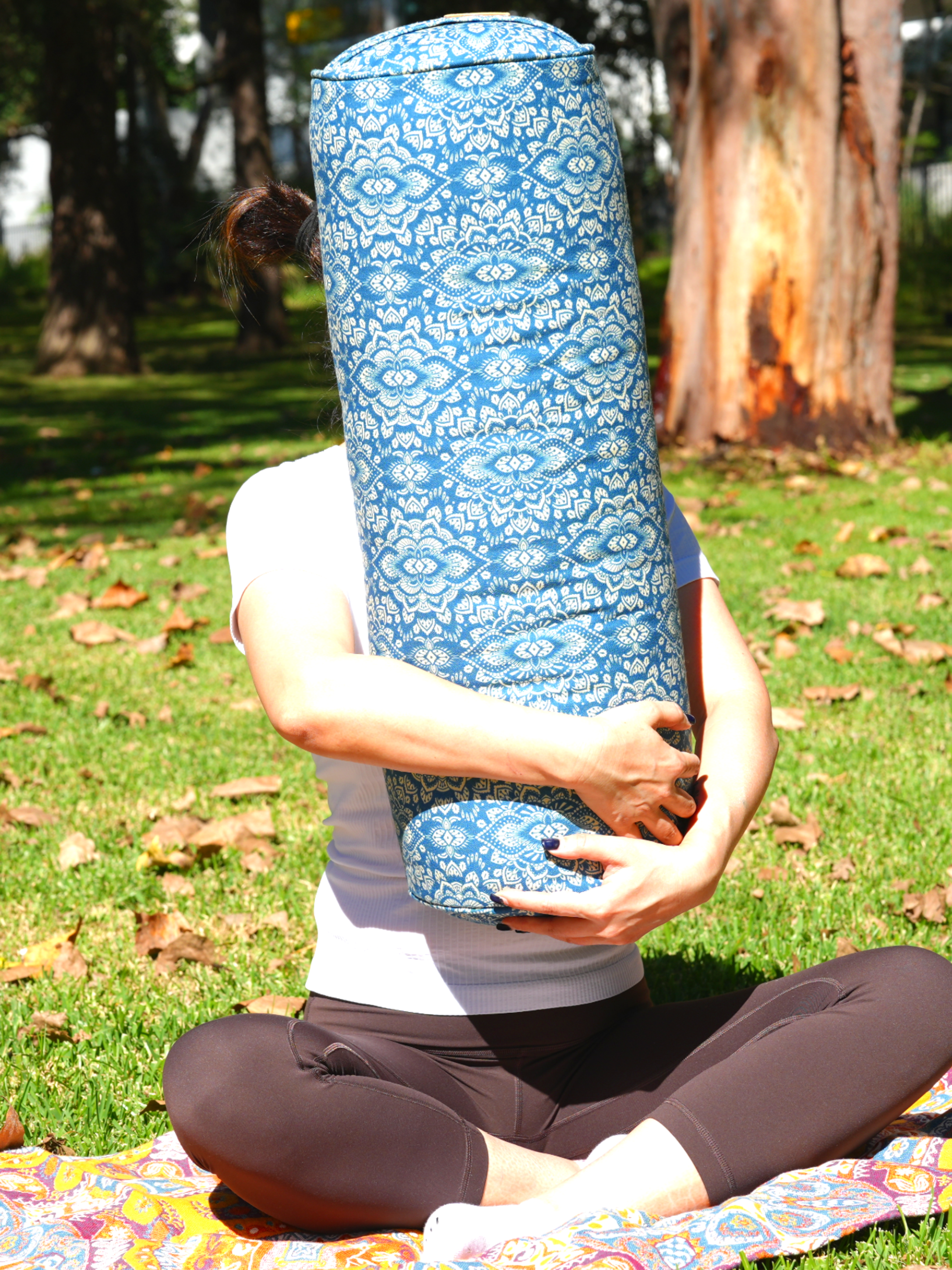 Round Yoga Bolster | Mandala | Indigo Blue