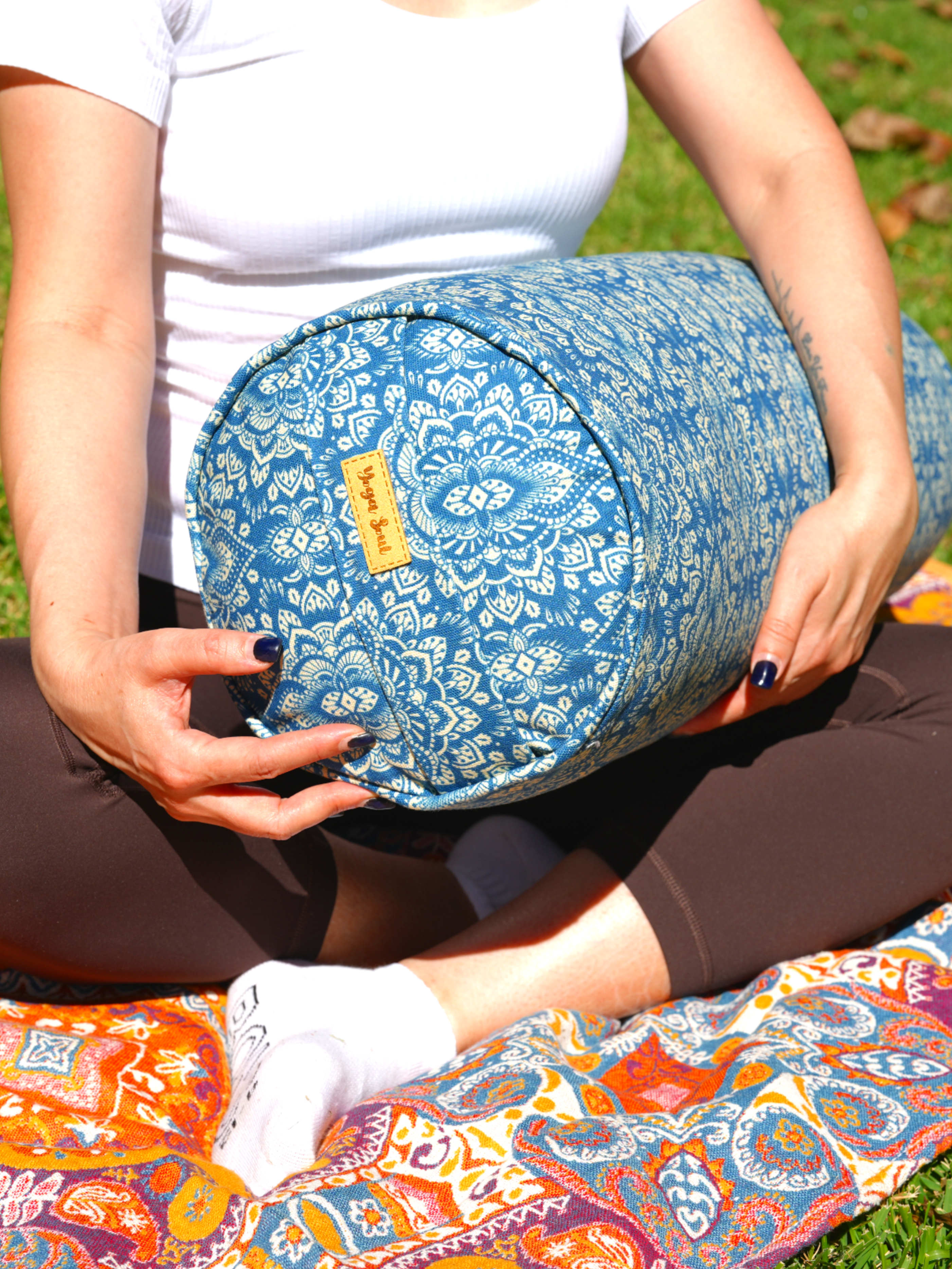 Round Yoga Bolster | Mandala | Indigo Blue