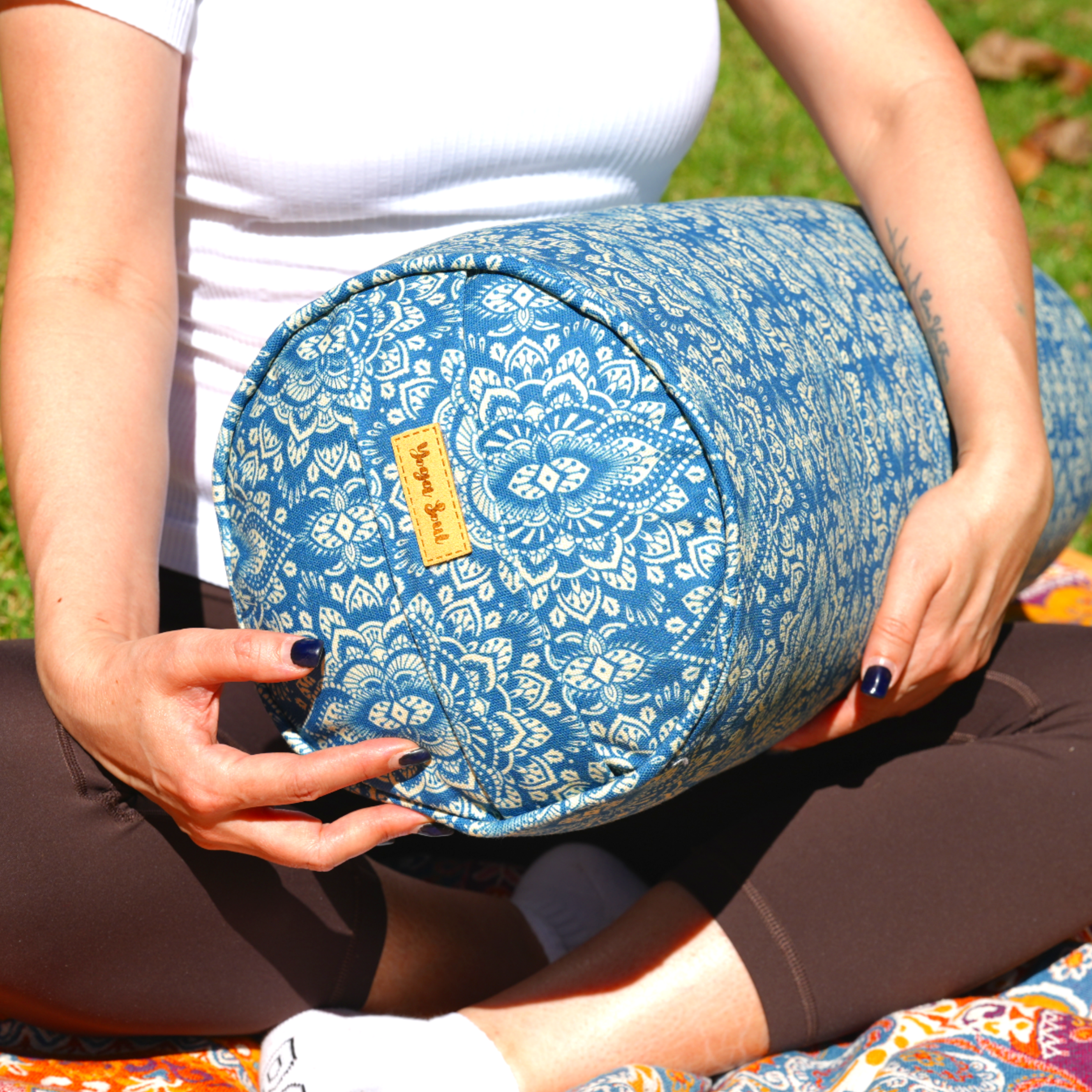 Round Yoga Bolster | Mandala | Indigo Blue