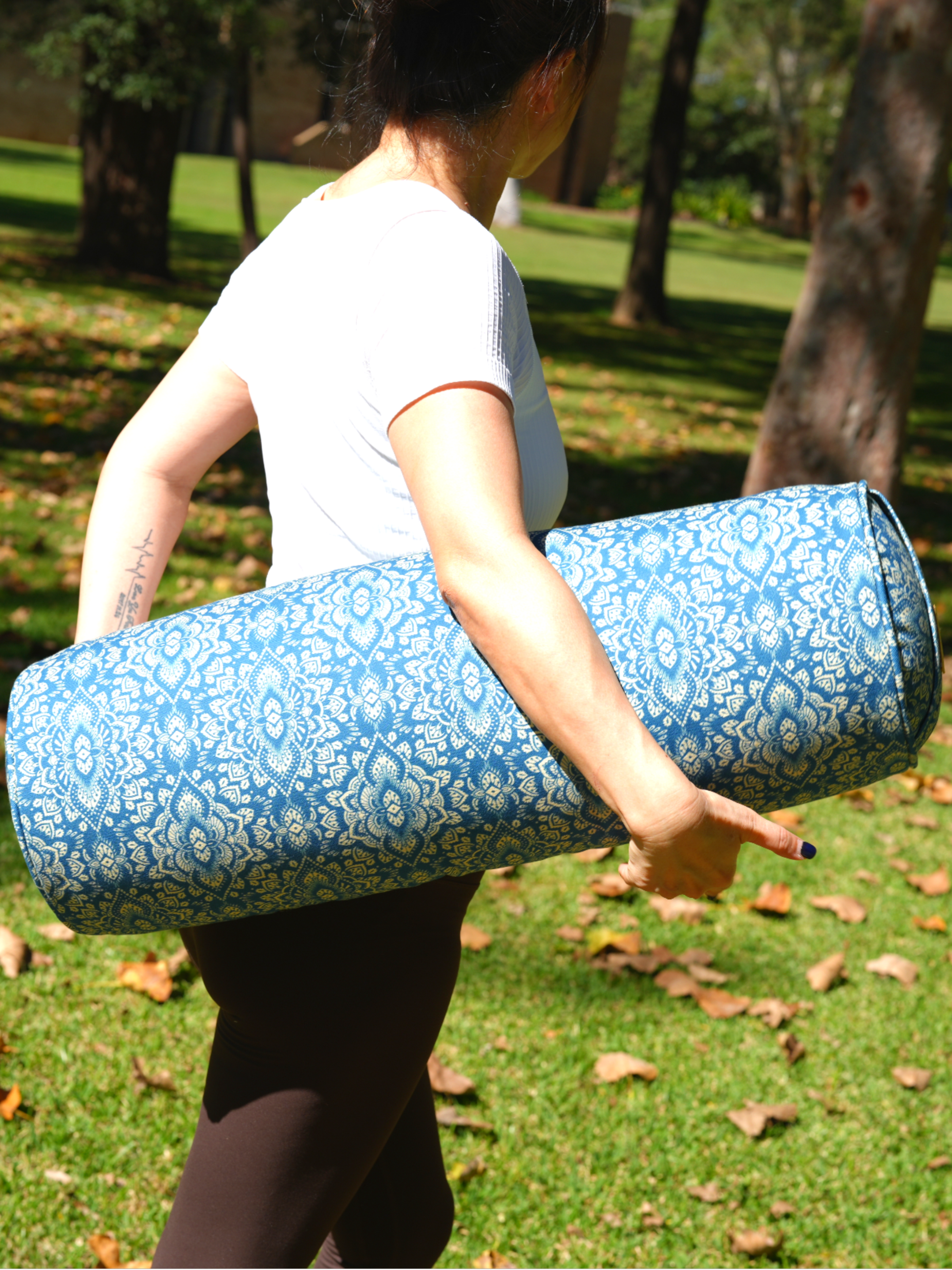 Round Yoga Bolster | Mandala | Indigo Blue