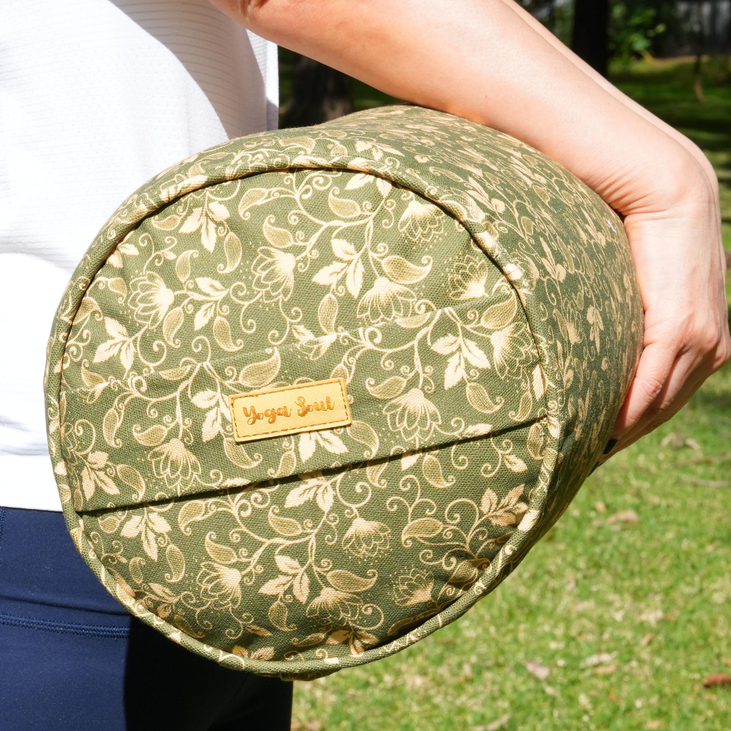 Round Yoga Bolster | Sacred Lotus| Olive