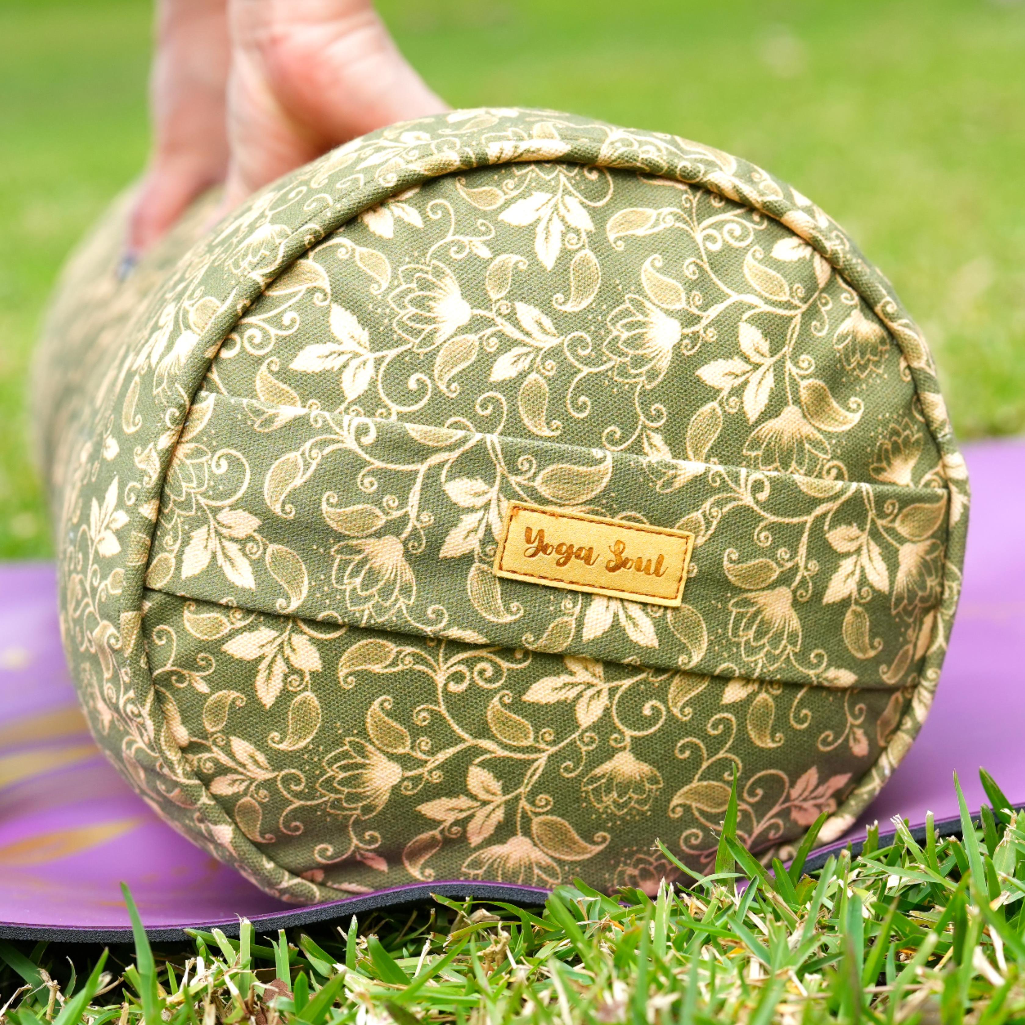 Round Yoga Bolster | Sacred Lotus| Olive
