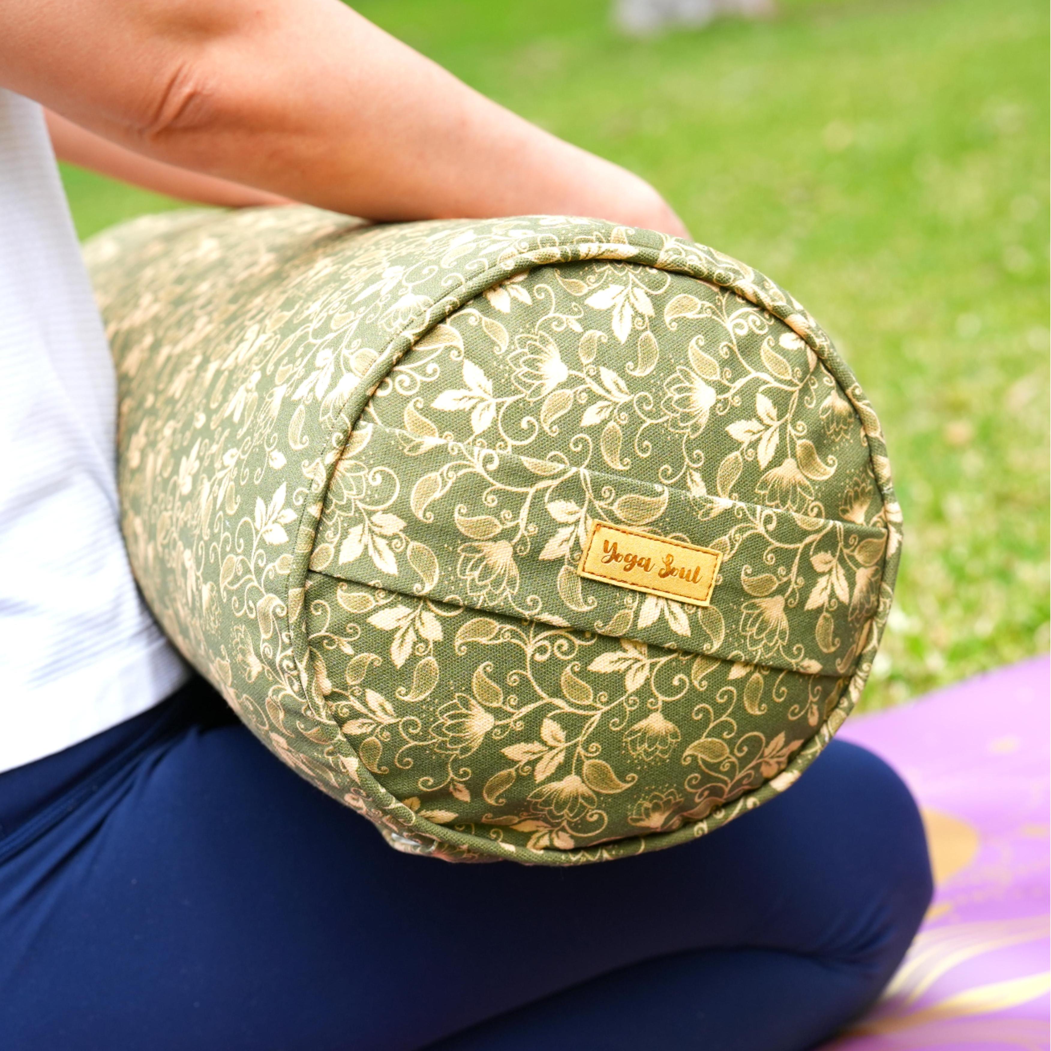 Round Yoga Bolster | Sacred Lotus| Olive