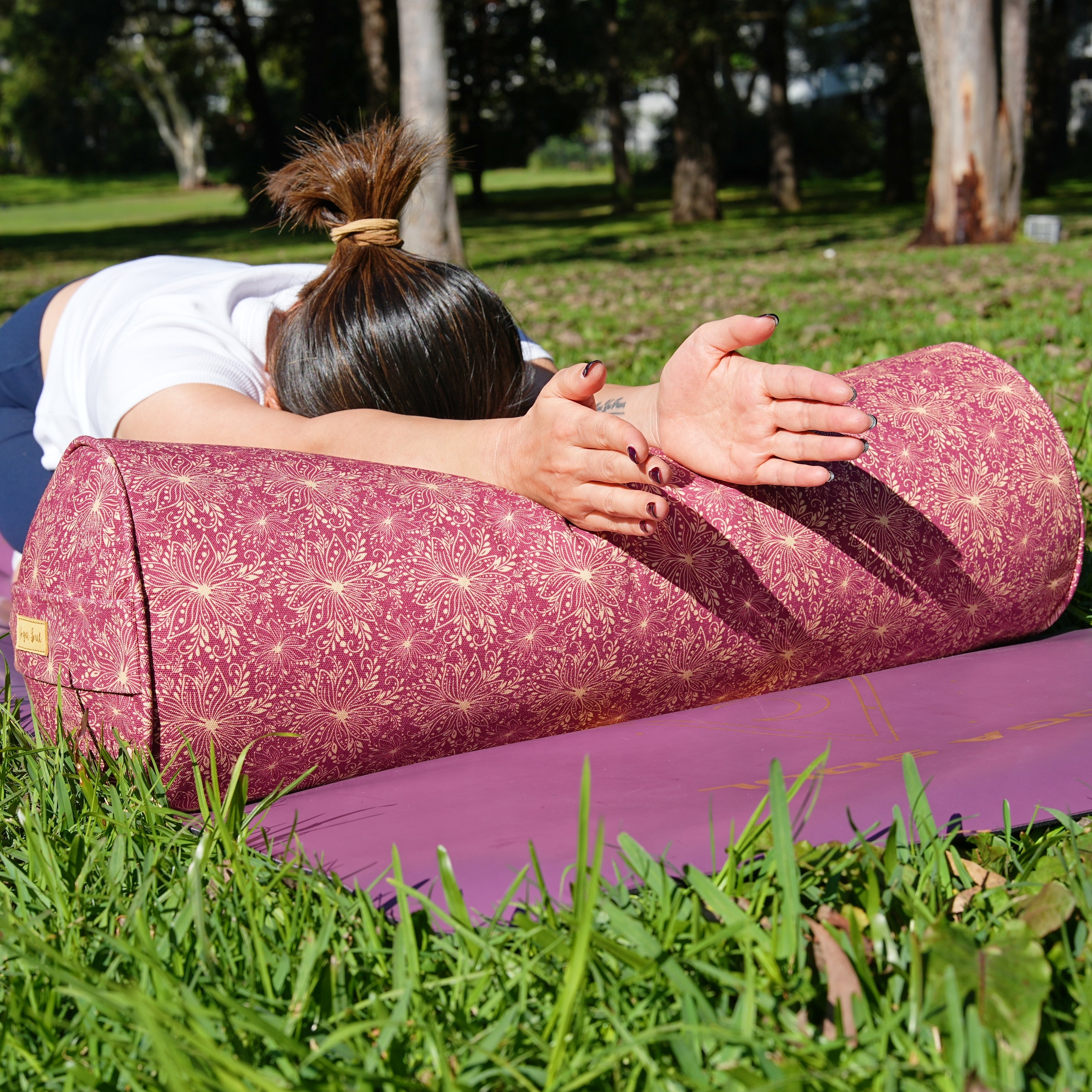 Round Yoga Bolster | Sattva Lotus | Aura Red