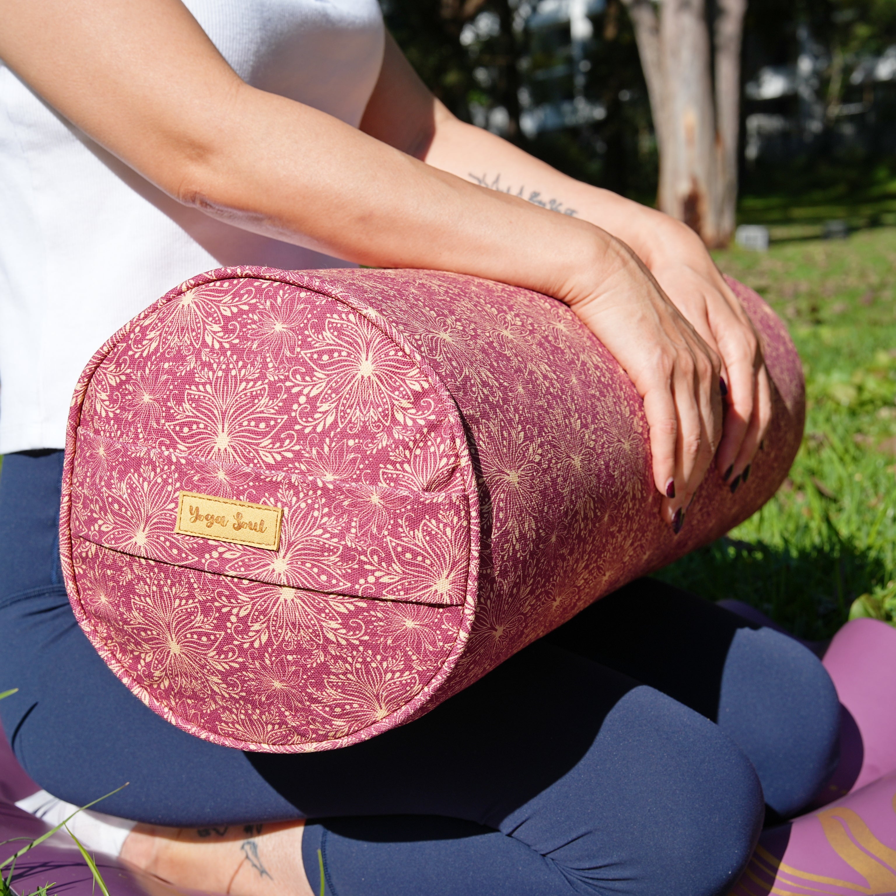 Round Yoga Bolster | Sattva Lotus | Aura Red