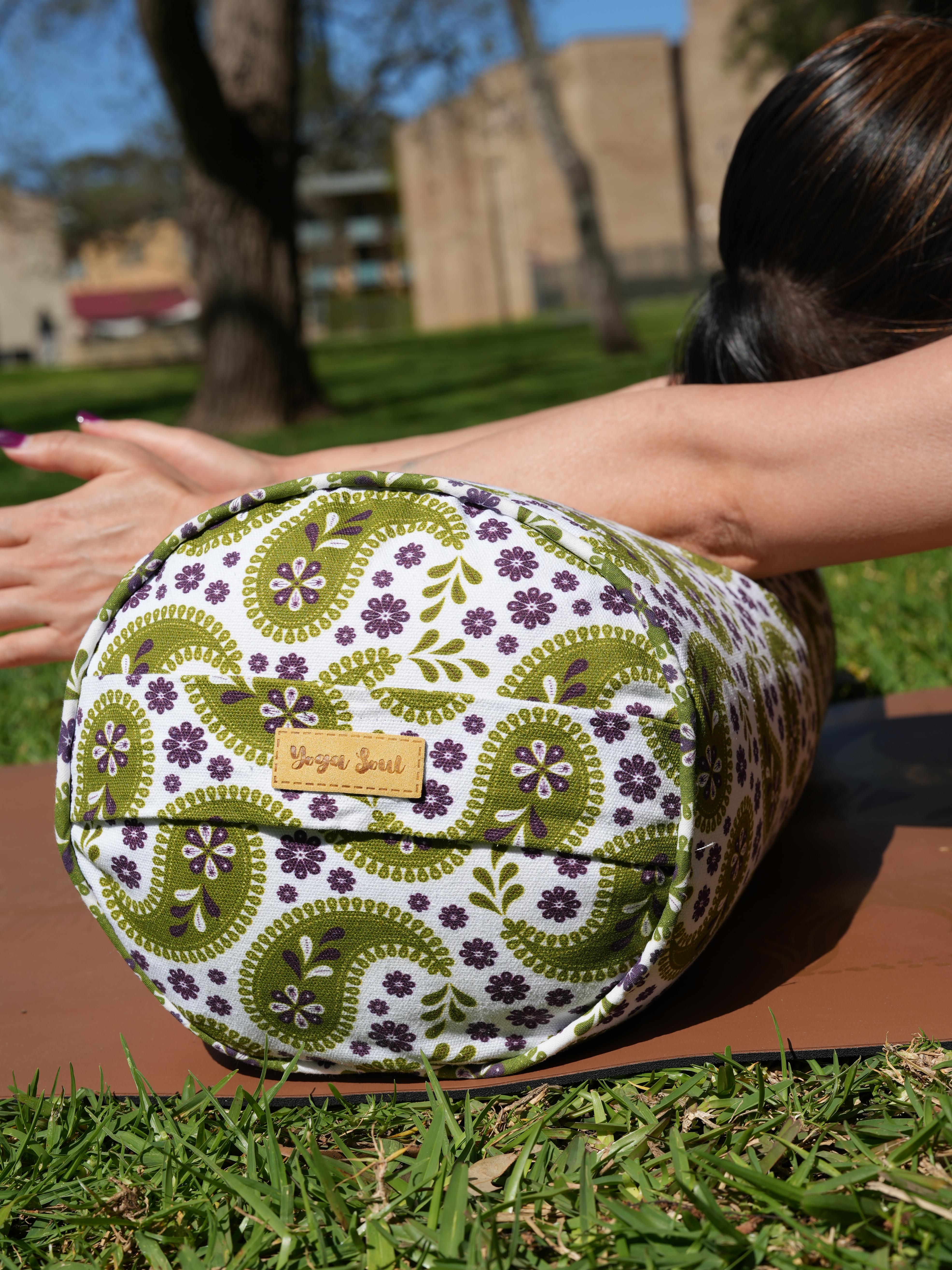 Round Yoga Bolster | Paisley | Olive Green