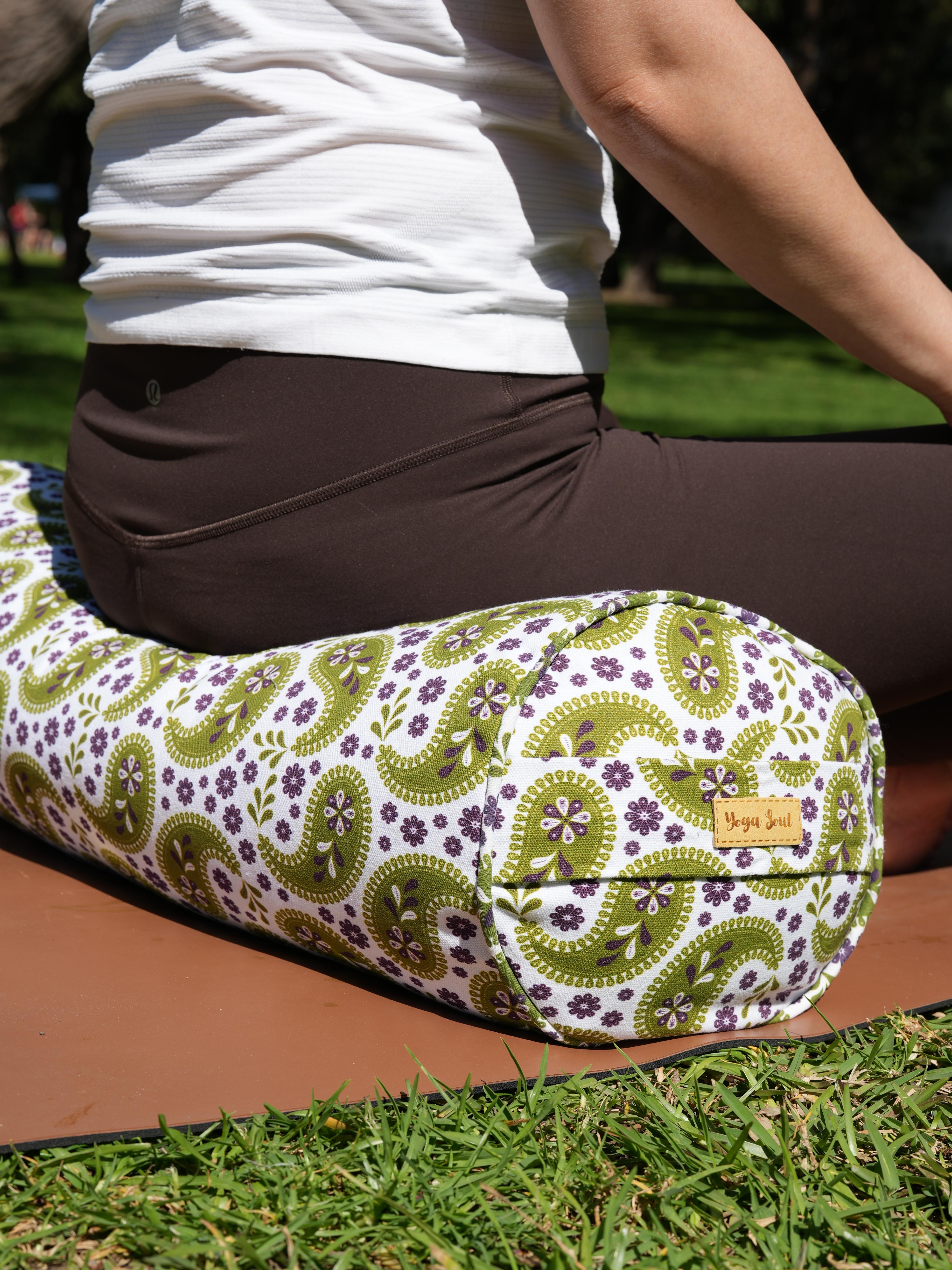 Round Yoga Bolster | Paisley | Olive Green