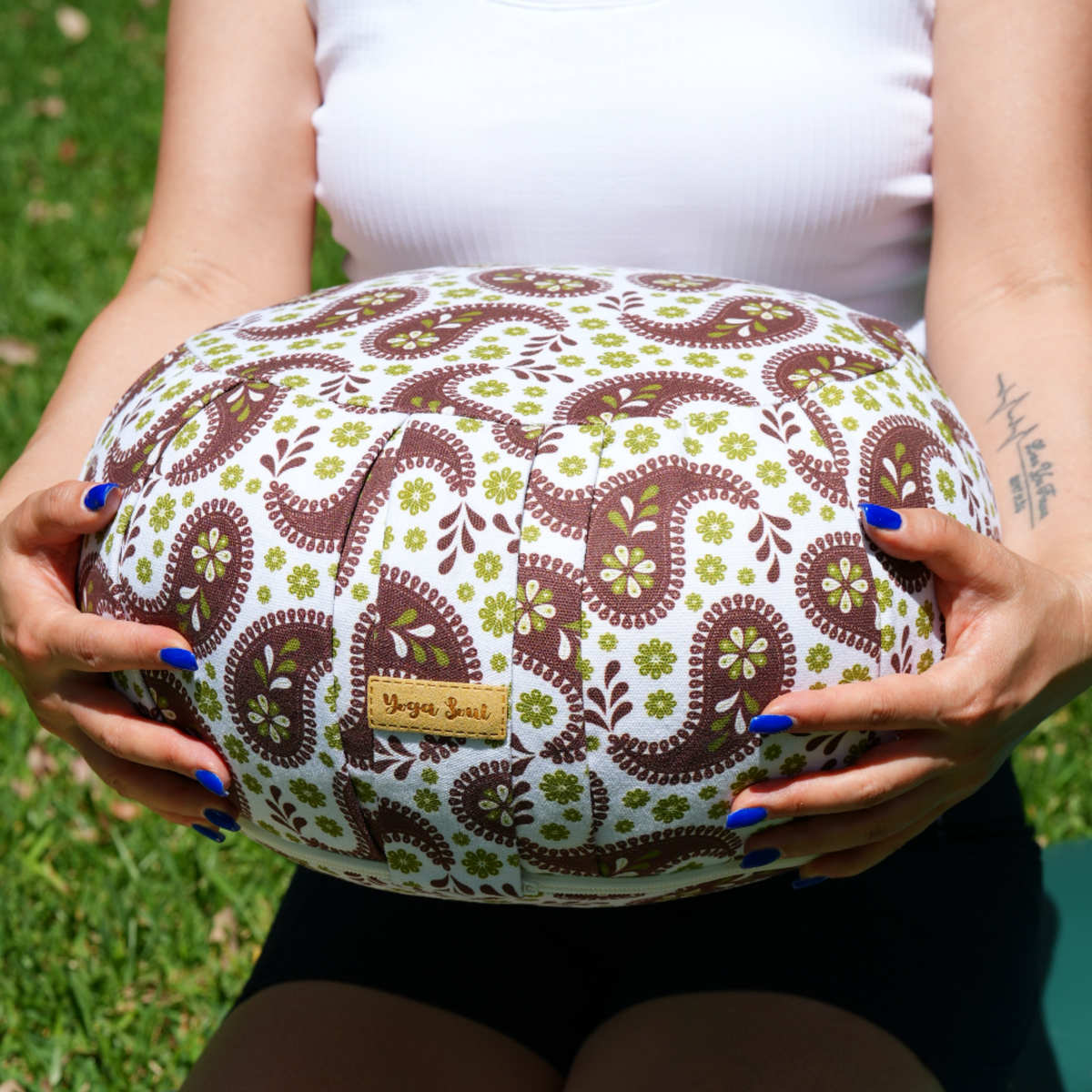 Round Zafu Meditation Cushion | Paisley | Chocolate