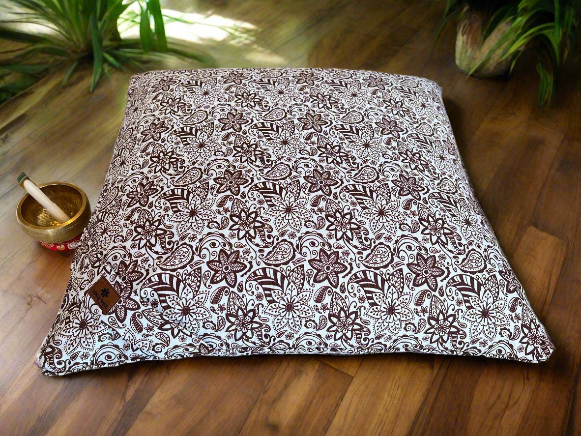 ZABUTON Meditation Cushion | Paisley Flower | Chocolate - Yoga Soul