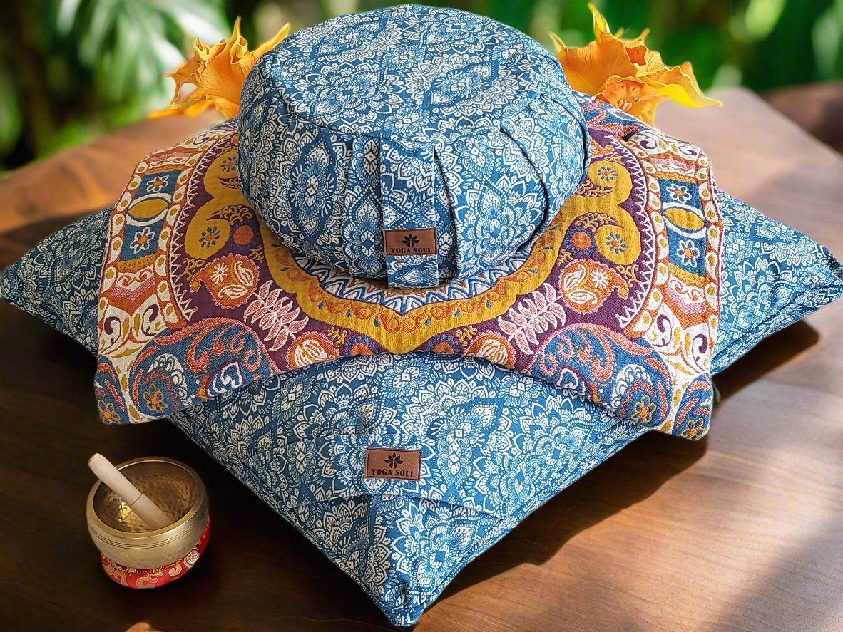 ZAFU Meditation Cushion Bundle | Mandala | Indigo Blue - Yoga Soul