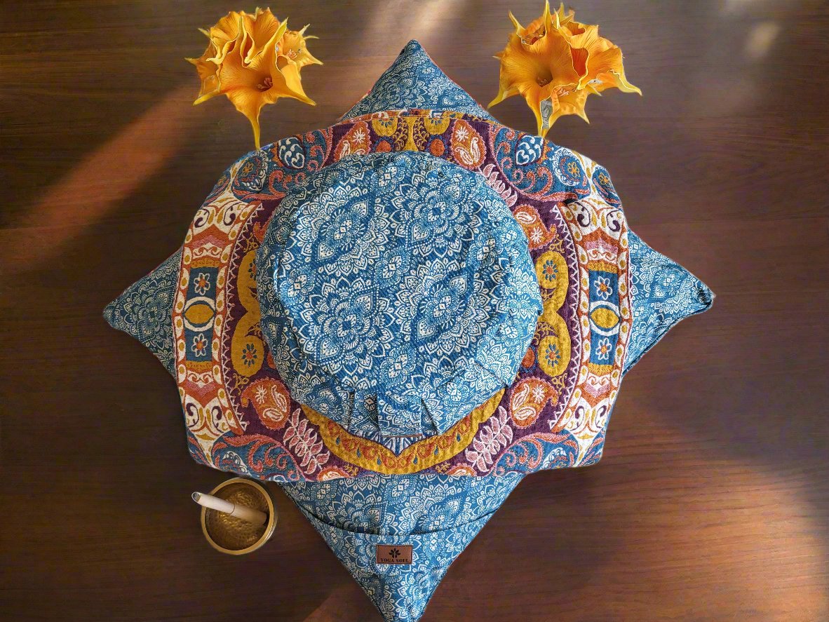 ZAFU Meditation Cushion Bundle | Mandala | Indigo Blue - Yoga Soul
