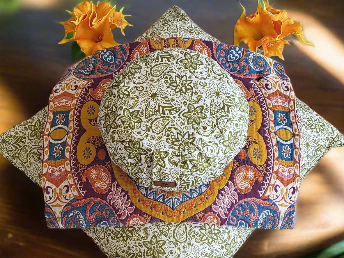 ZAFU Meditation Cushion Bundle | Paisley Flower | Olive Green - Yoga Soul