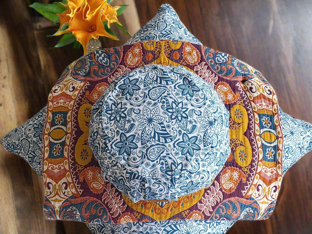 ZAFU Meditation Cushion Bundle | Paisley Flower | Teal Blue - Yoga Soul