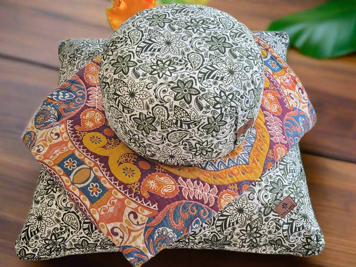 RONDO Meditation Cushion Bundle | Paisley Flower | Trekking Green - Yoga Soul