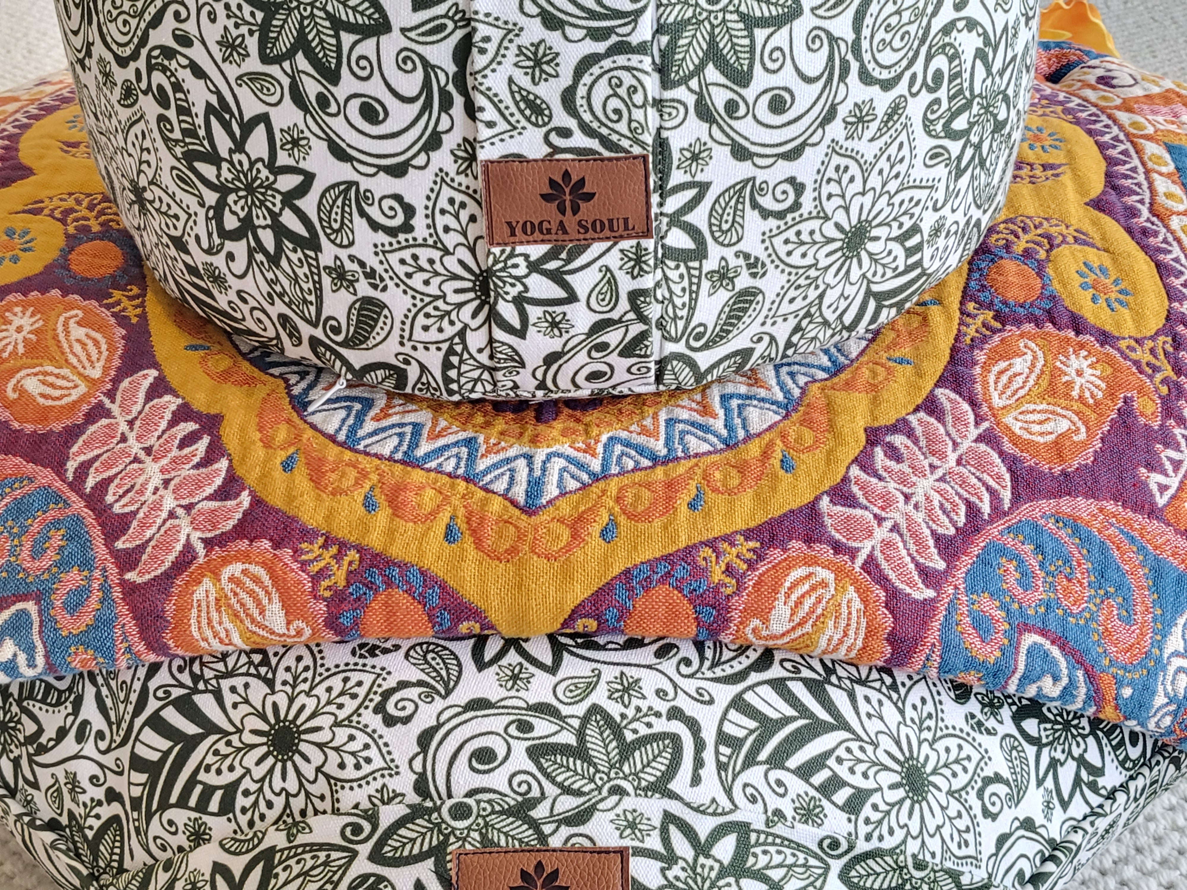 RONDO Meditation Cushion Bundle | Paisley Flower | Trekking Green - Yoga Soul