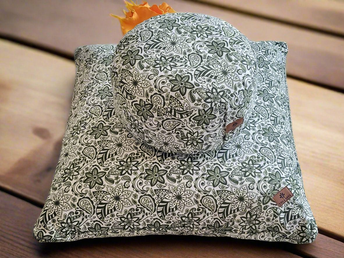 RONDO Meditation Cushion Bundle | Paisley Flower | Trekking Green - Yoga Soul