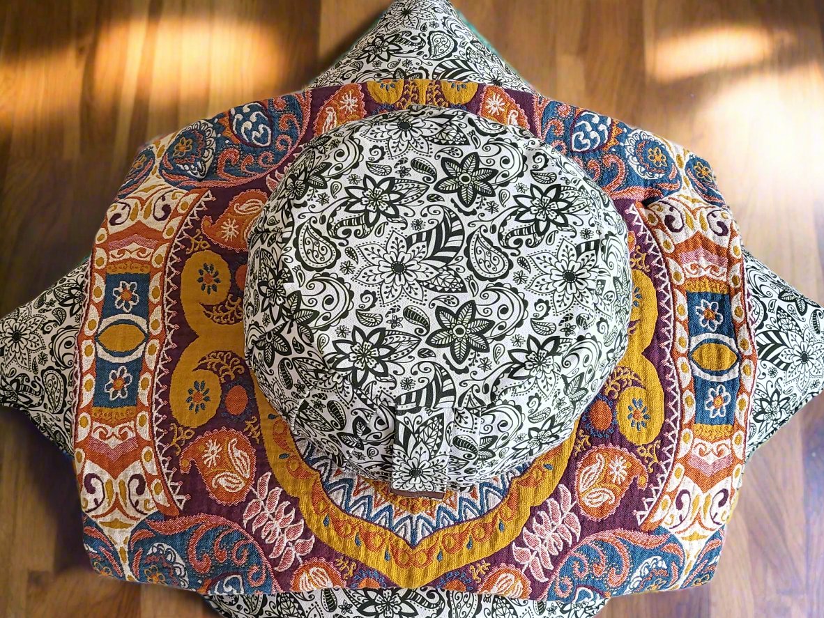 ZAFU Meditation Cushion Bundle | Paisley Flower | Trekking Green - Yoga Soul