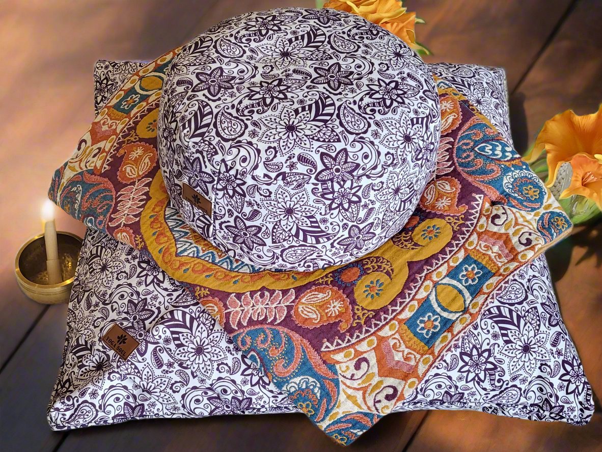 RONDO Meditation Cushion Bundle | Paisley Flower | Purple - Yoga Soul