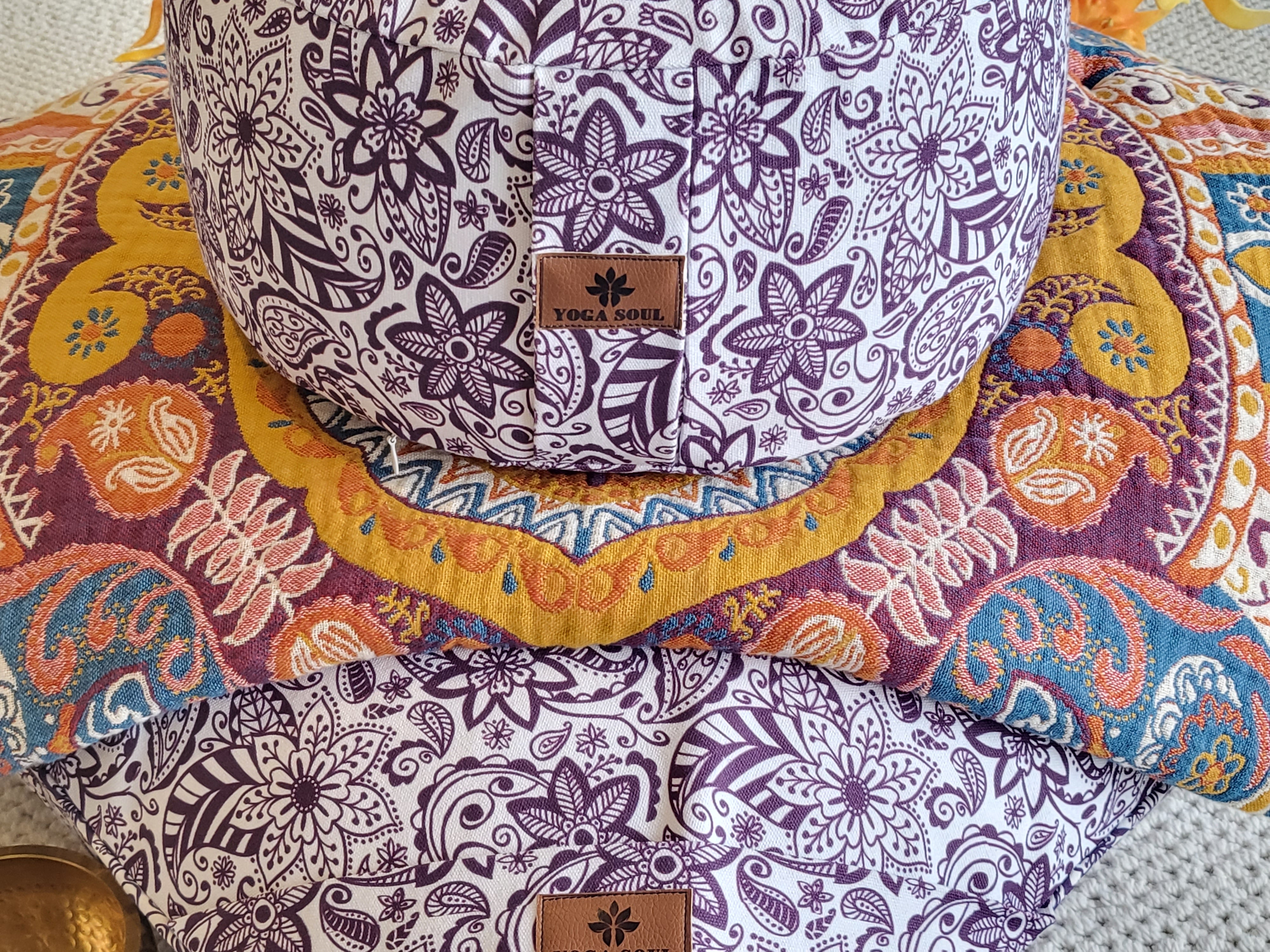 RONDO Meditation Cushion Bundle | Paisley Flower | Purple - Yoga Soul