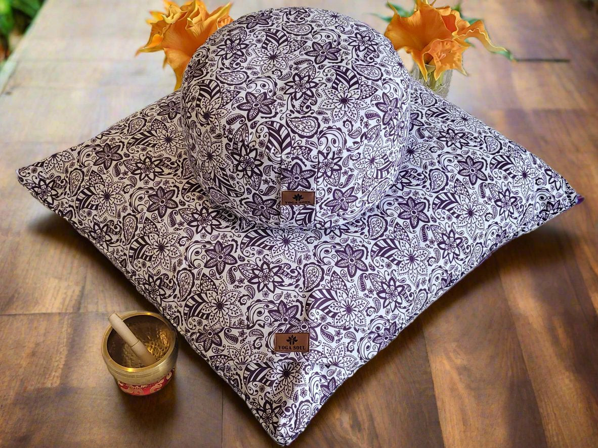 RONDO Meditation Cushion Bundle | Paisley Flower | Purple - Yoga Soul