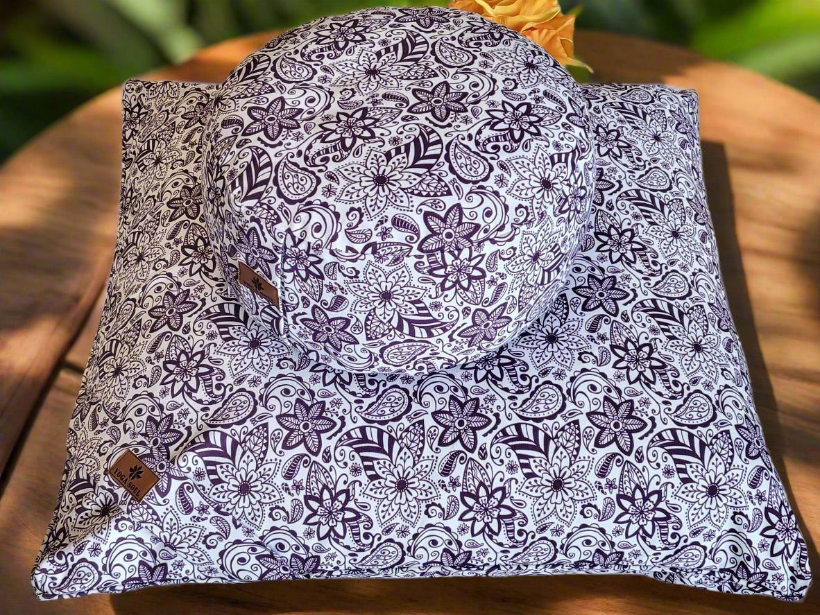 RONDO Meditation Cushion Bundle | Paisley Flower | Purple - Yoga Soul