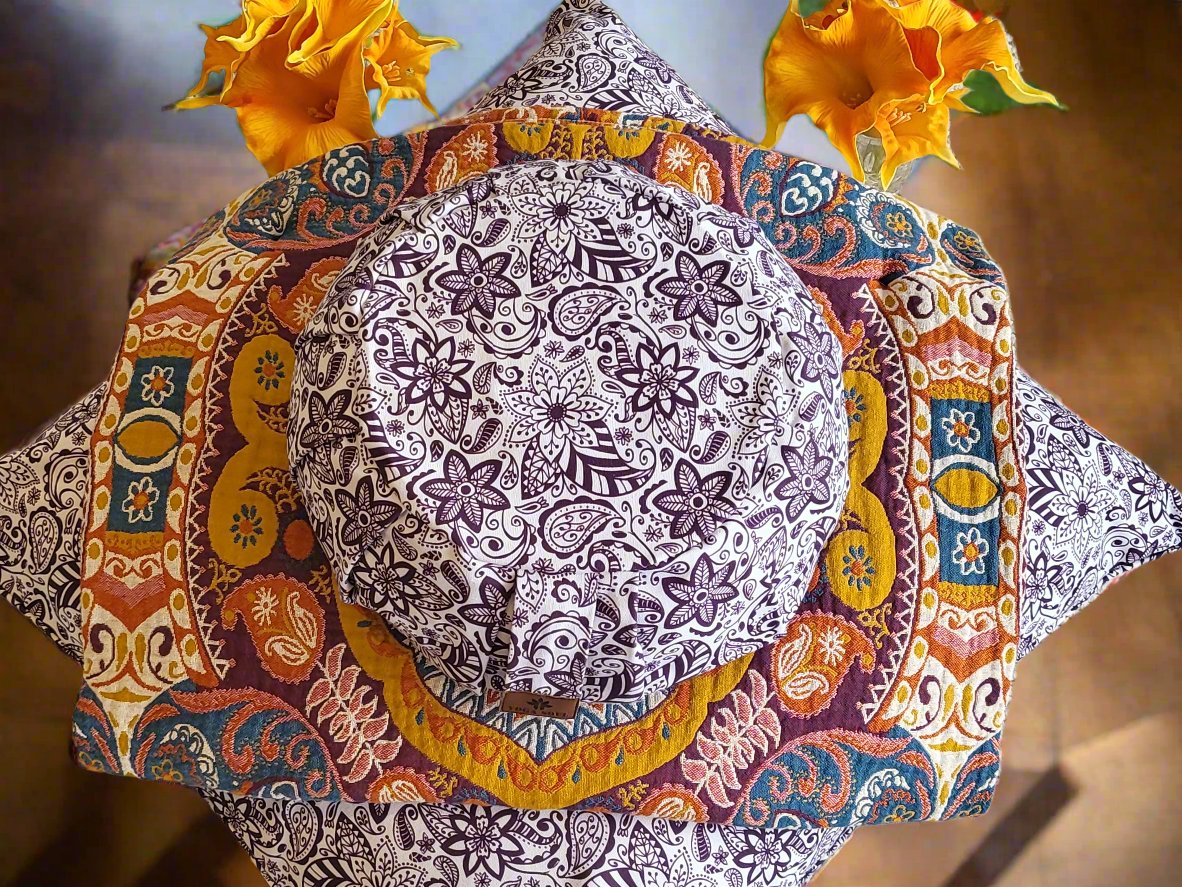 ZAFU Meditation Cushion Bundle | Paisley Flower | Purple - Yoga Soul