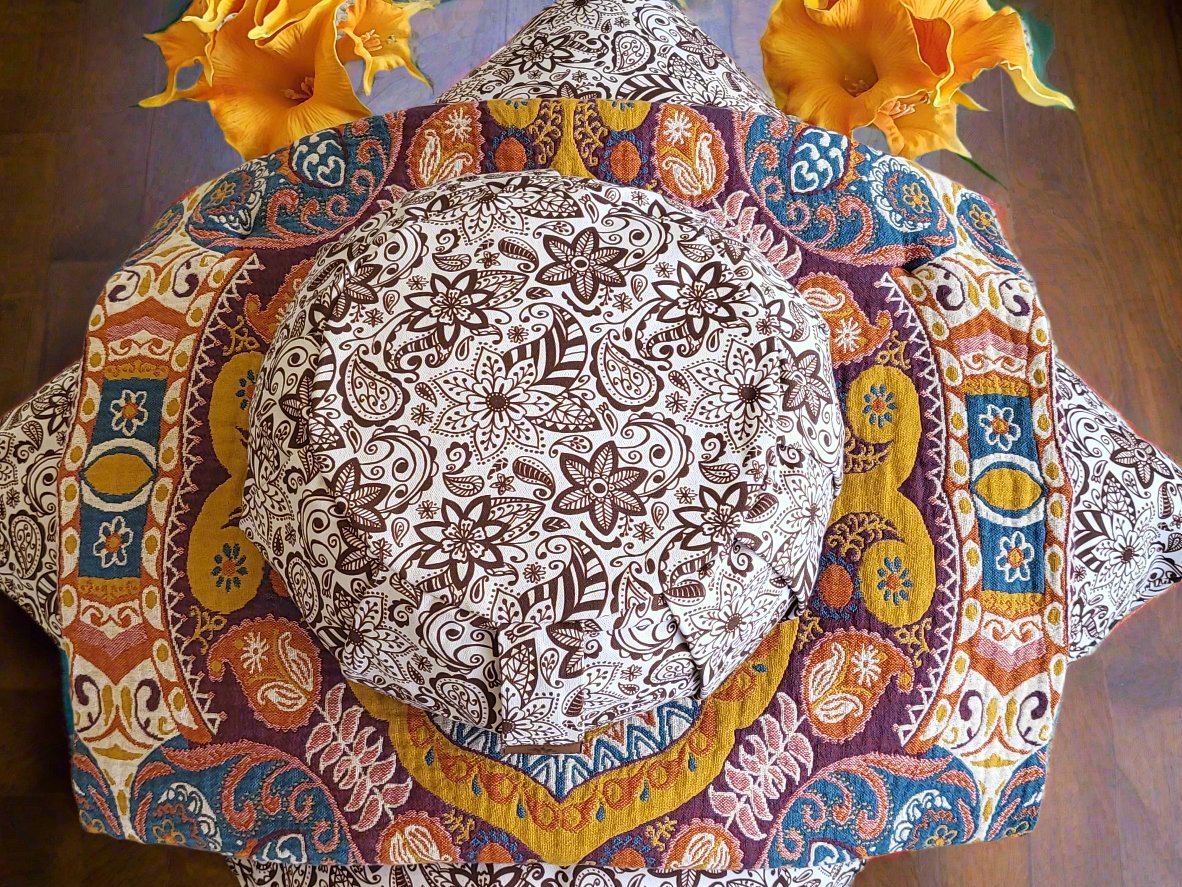 ZAFU Meditation Cushion Bundle | Paisley Flower | Chocolate - Yoga Soul