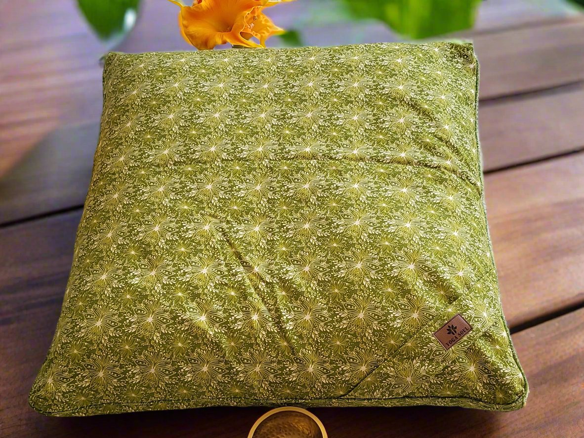 ZABUTON Meditation Cushion | Lotus | Olive Green - Yoga Soul