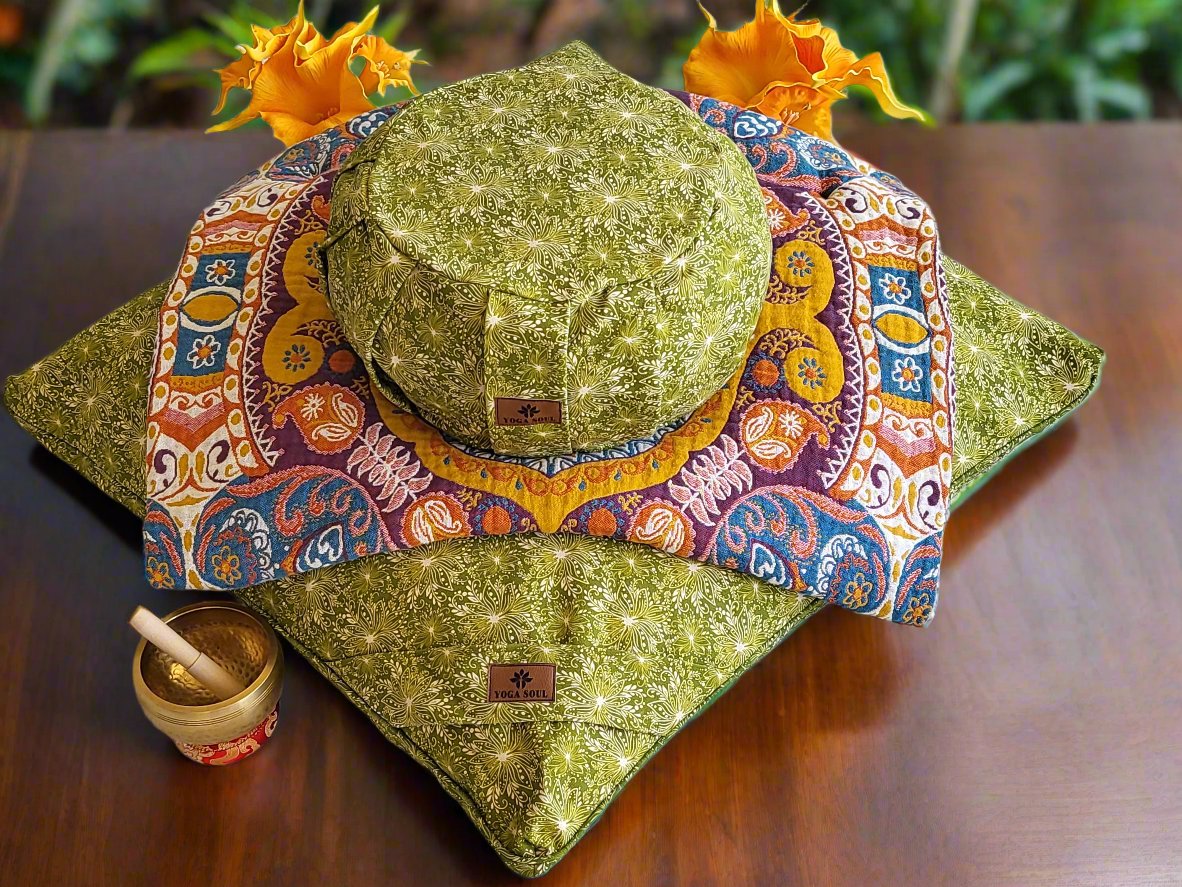 ZAFU Meditation Cushion Bundle | Lotus | Olive Green - Yoga Soul