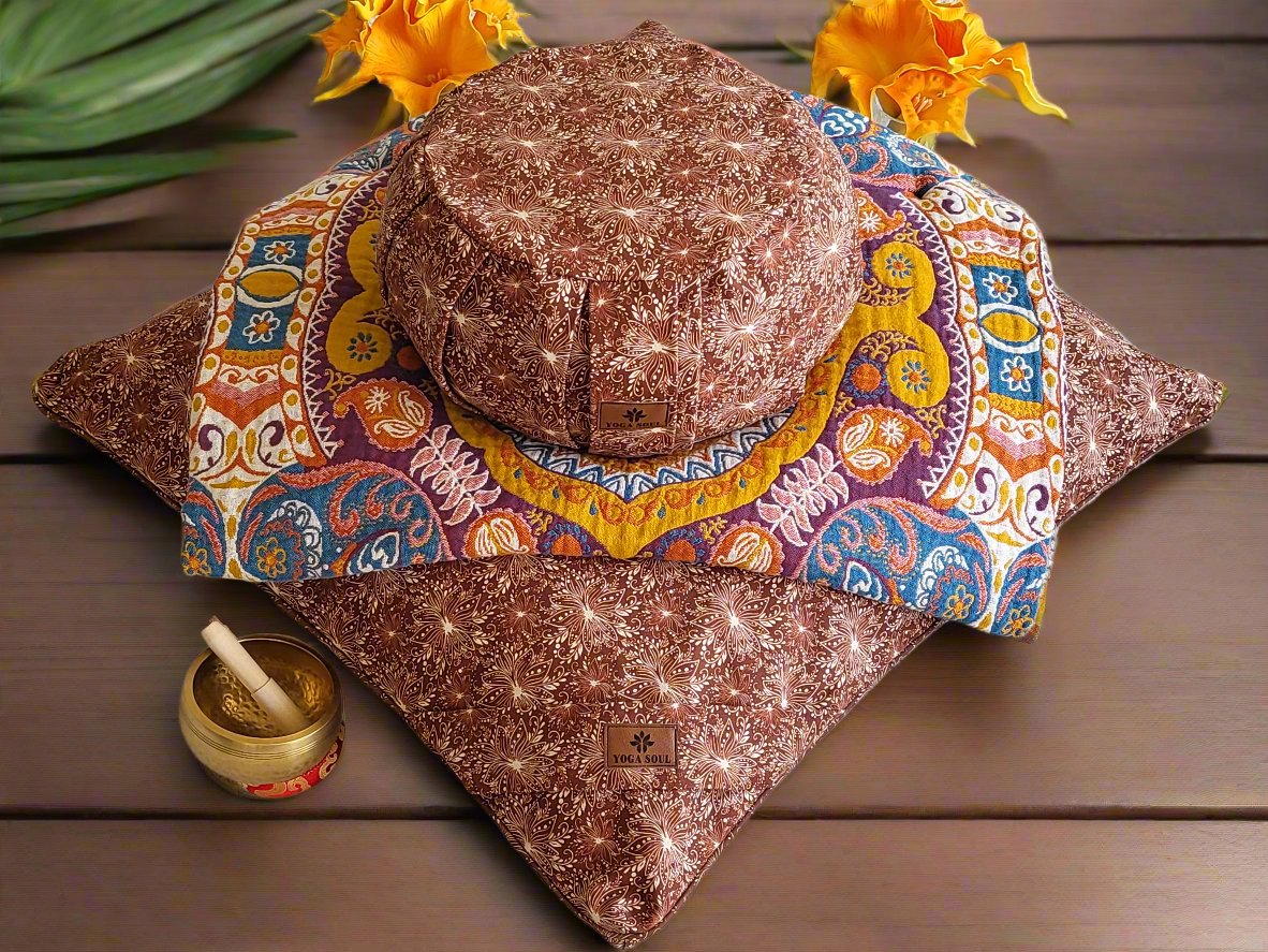 ZAFU Meditation Cushion Bundle | Lotus | Chocolate - Yoga Soul