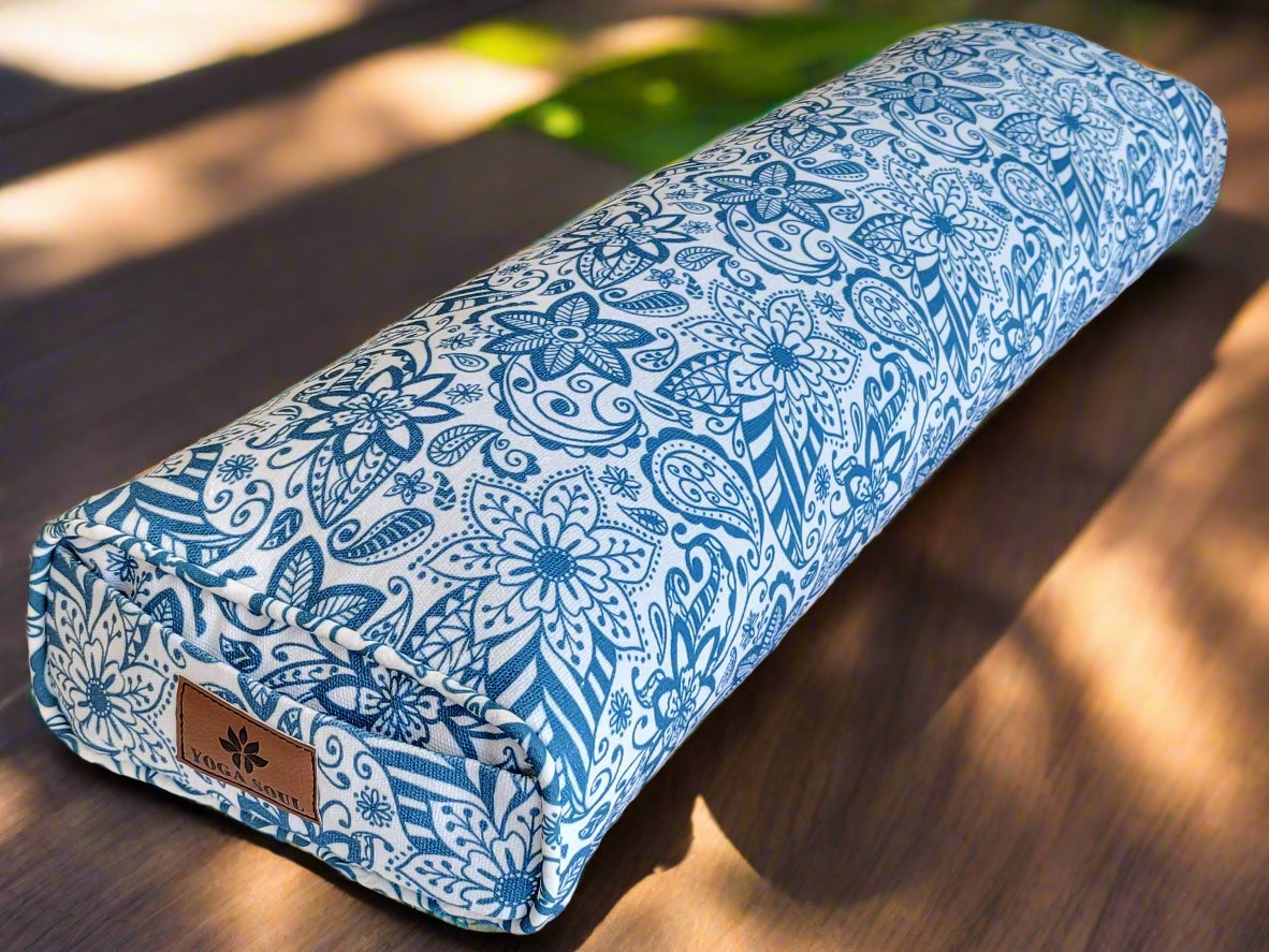 Pranayama Yoga Bolster | Paisley Flower | Teal Blue - Yoga Soul