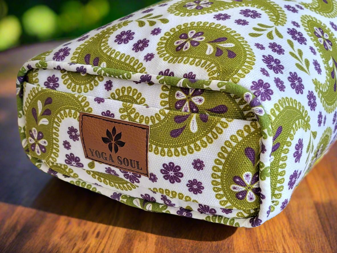 Pranayama Yoga Bolster | Paisley | Olive Green - Yoga Soul