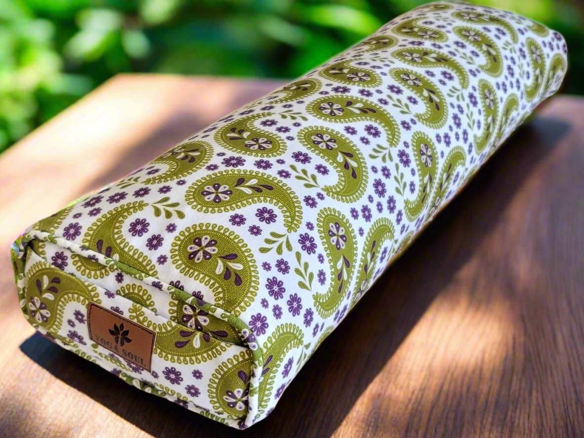 Pranayama Yoga Bolster | Paisley | Olive Green - Yoga Soul