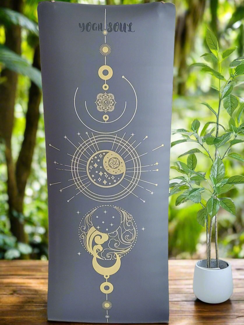 PowerPro Yoga Mat | Black | Golden Luna + Strap - Yoga Soul
