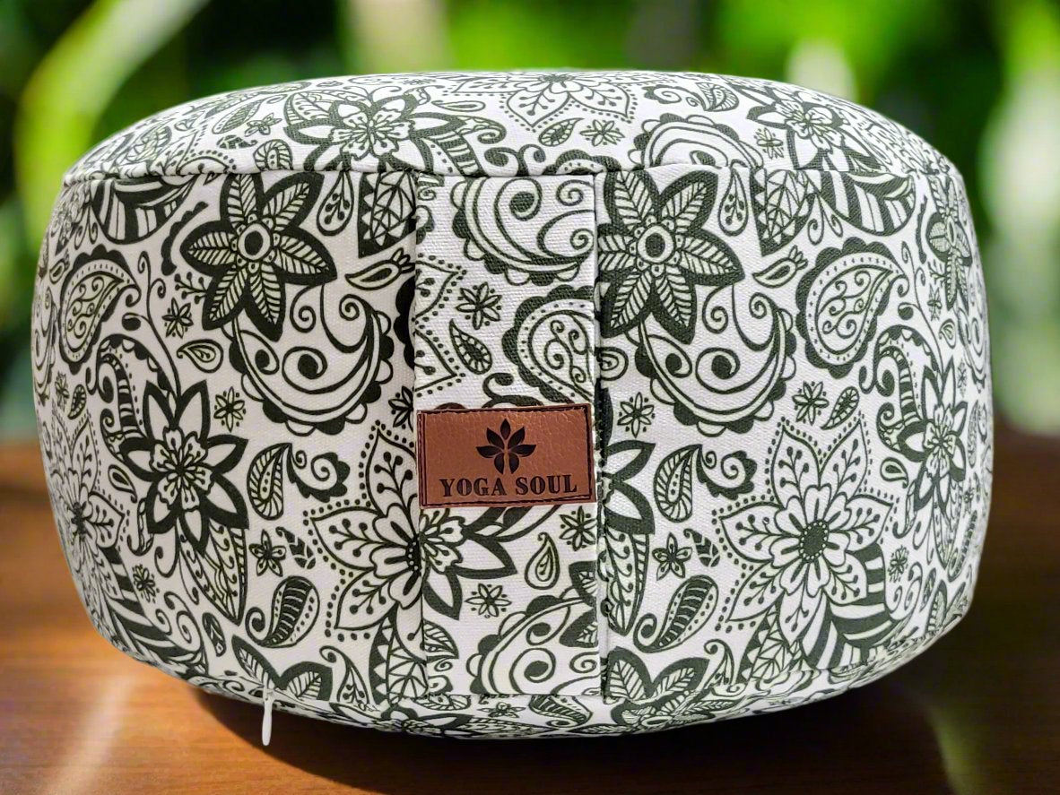 RONDO Meditation Cushion | Paisley Flower | Trekking Green - Yoga Soul