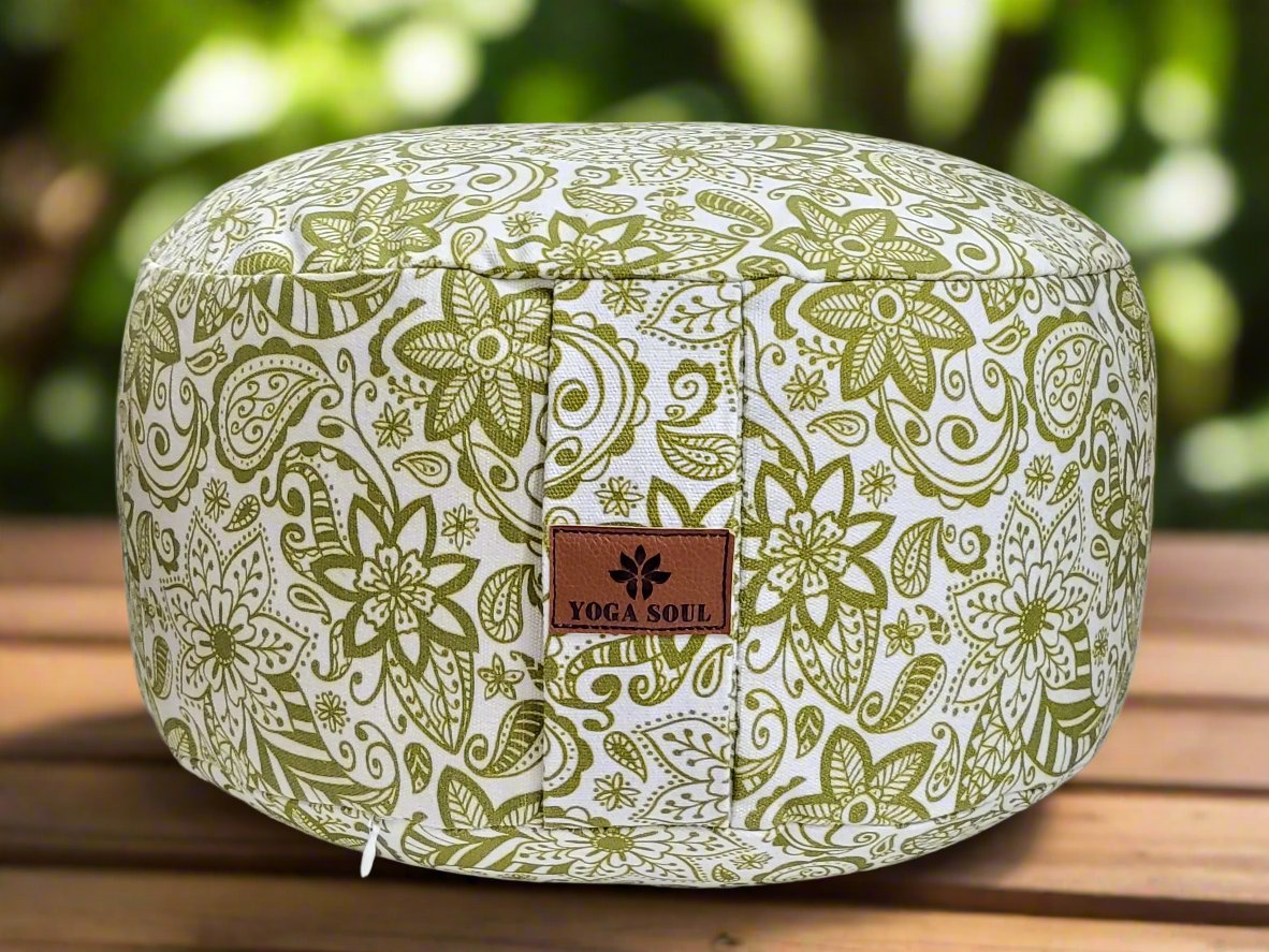 RONDO Meditation Cushion | Paisley Flower | Olive Green - Yoga Soul