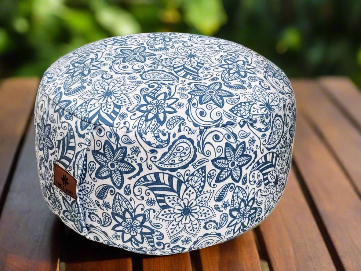 RONDO Meditation Cushion | Paisley Flower | Teal Blue - Yoga Soul