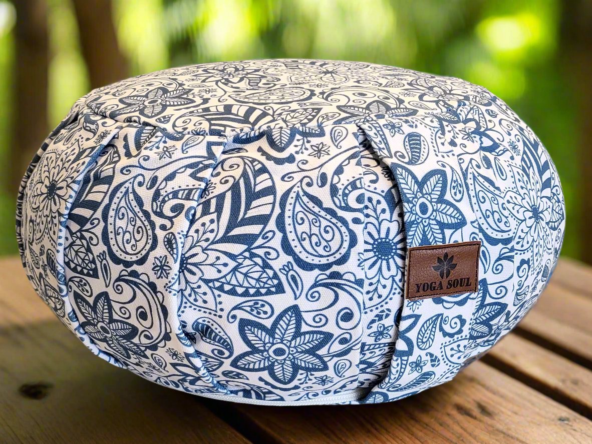 ZAFU Meditation Cushion | Paisley Flower | Teal Blue - Yoga Soul